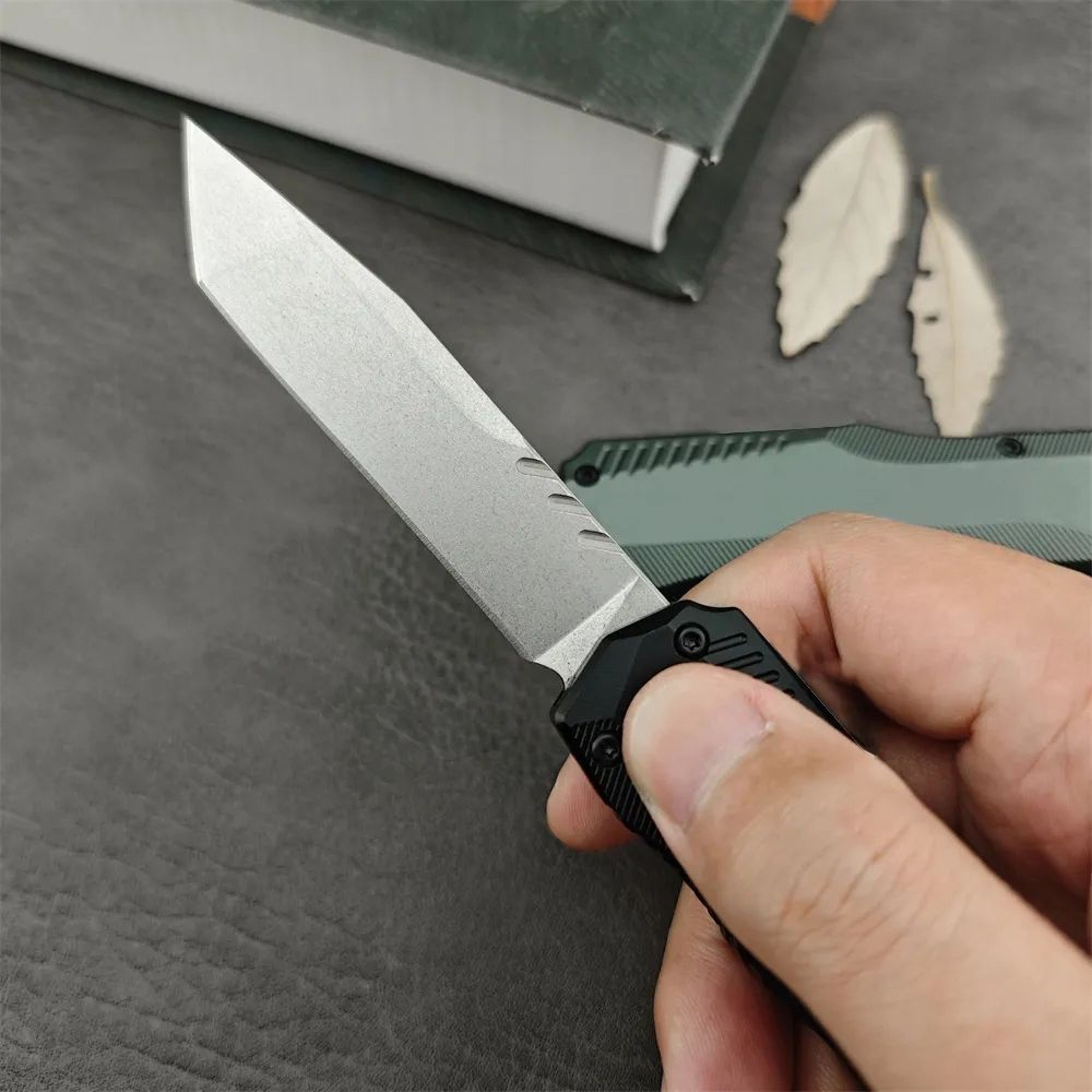 OTF Tactical Pocket Knife With Steel Stonewashed Blade And Aluminum Handle 2
