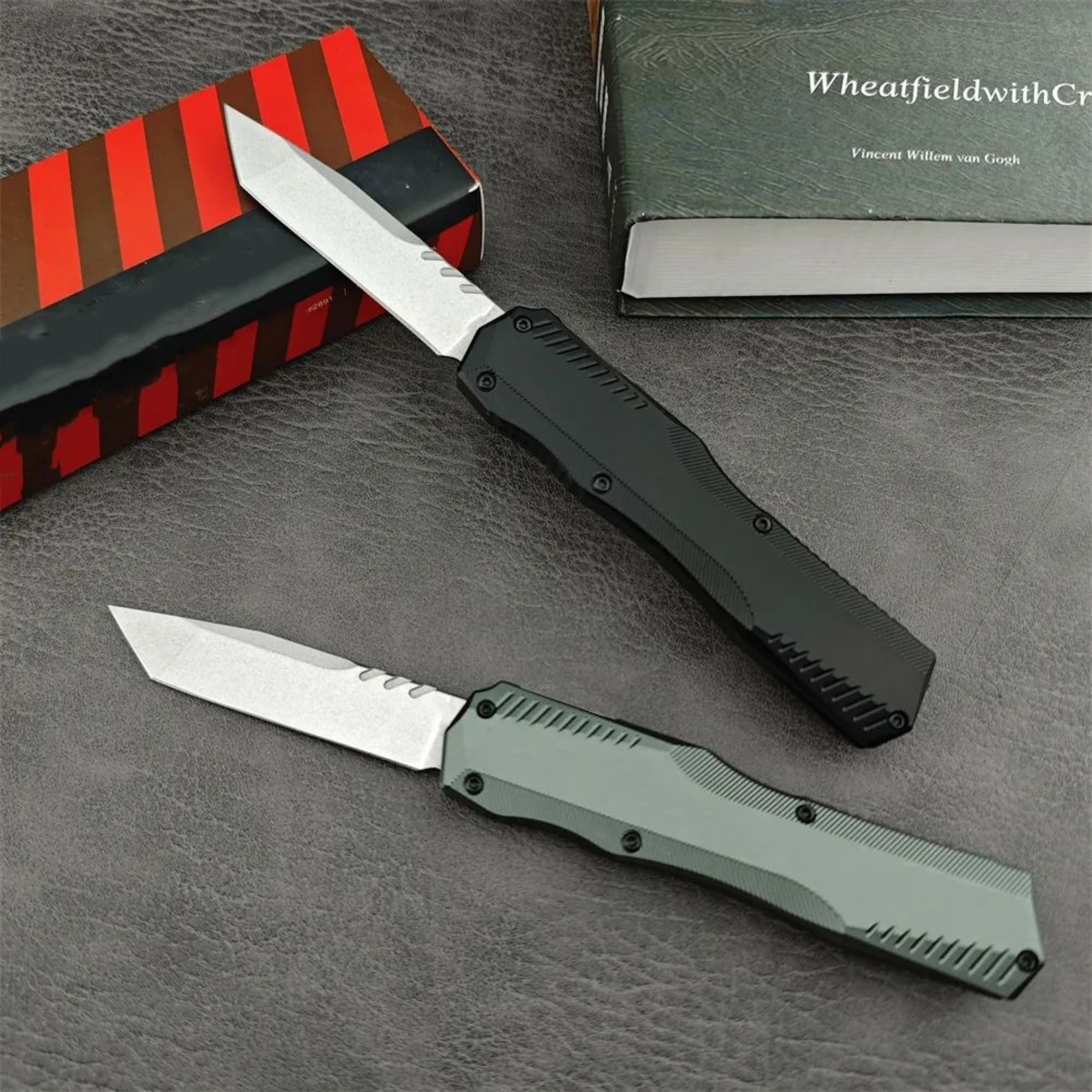 OTF Tactical Pocket Knife With Steel Stonewashed Blade And Aluminum Handle 0