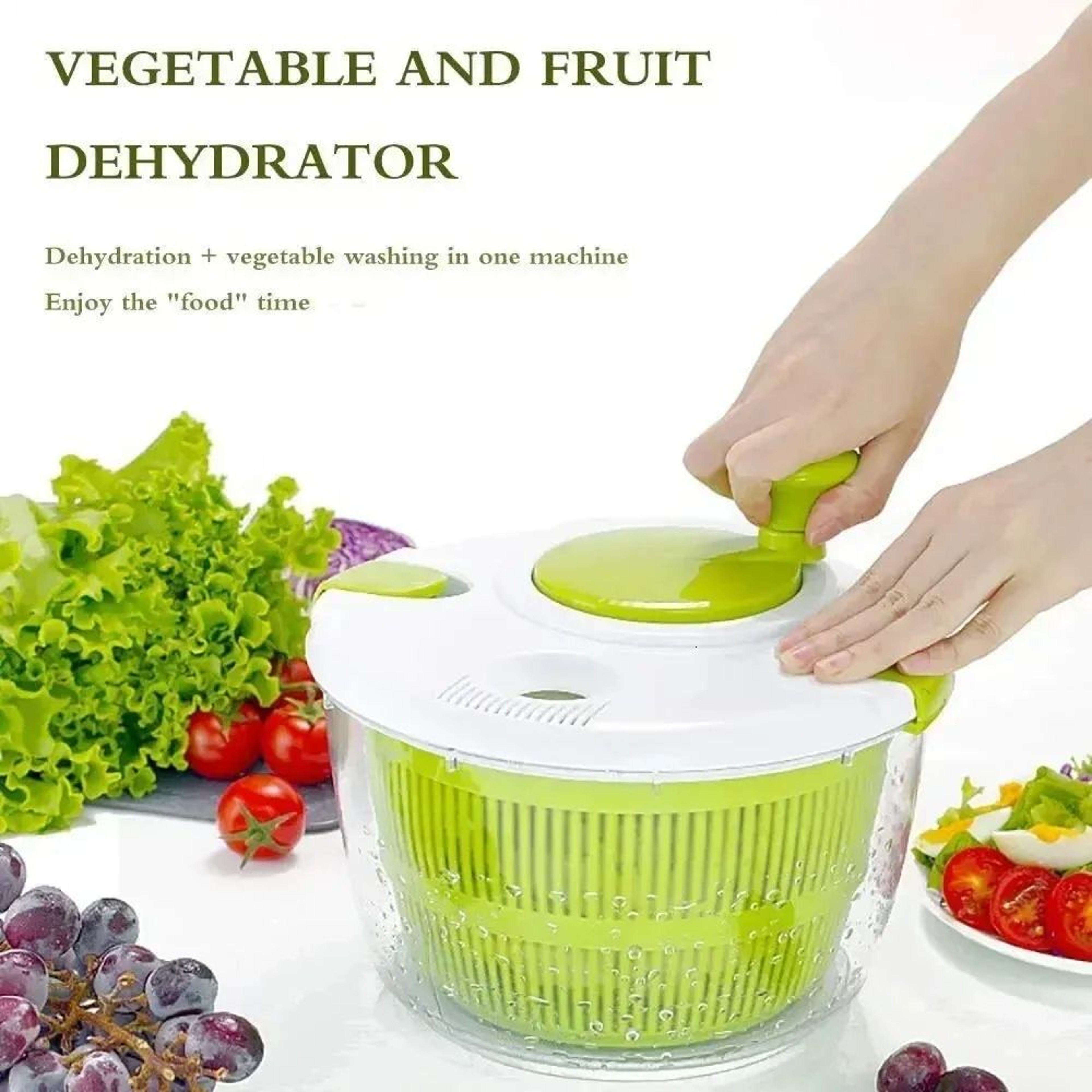 Salad Spinner And Vegetable Dryer With Hand Crank And Drain Basket 2