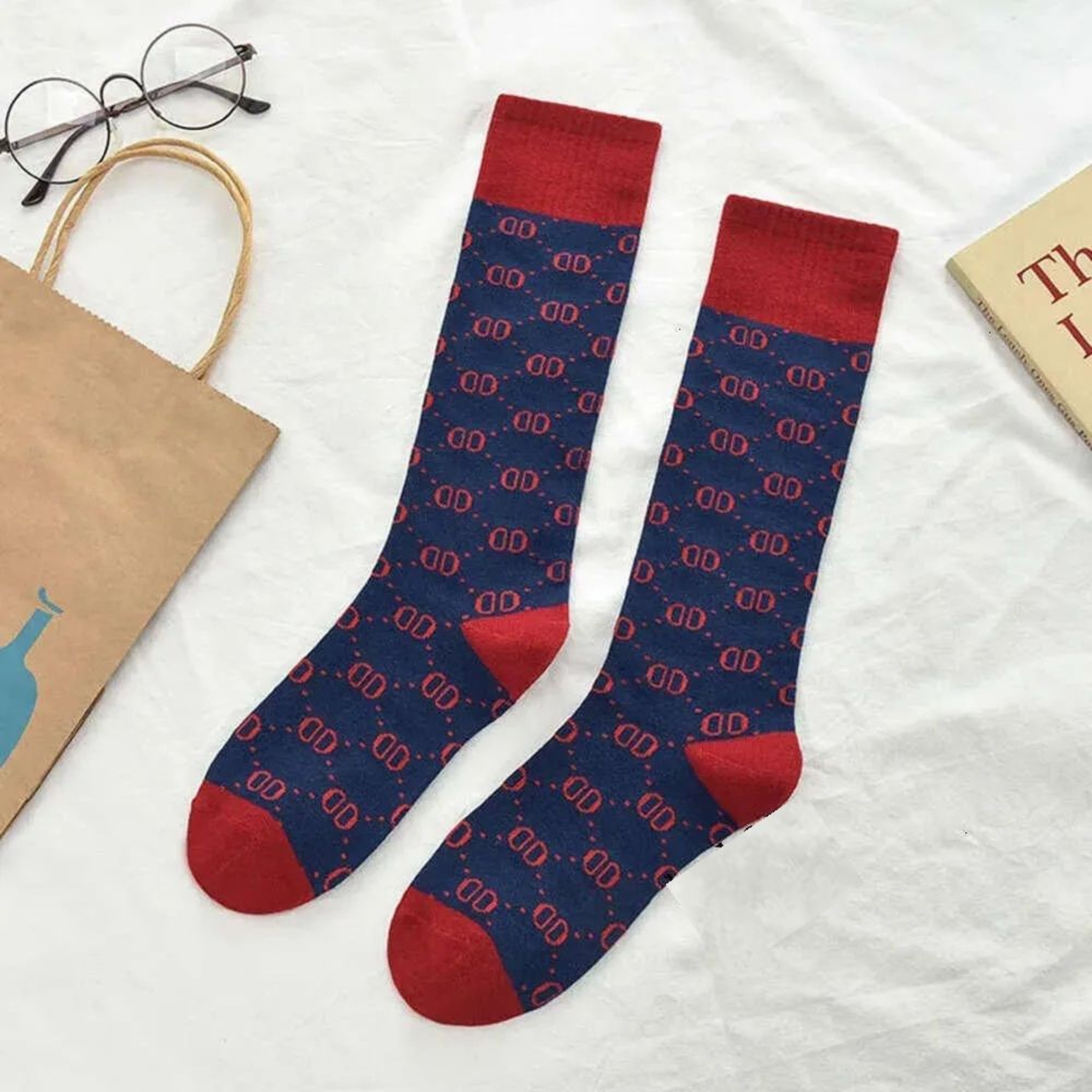 Thick Cotton Crew Socks With Embroidered Letter Design 3