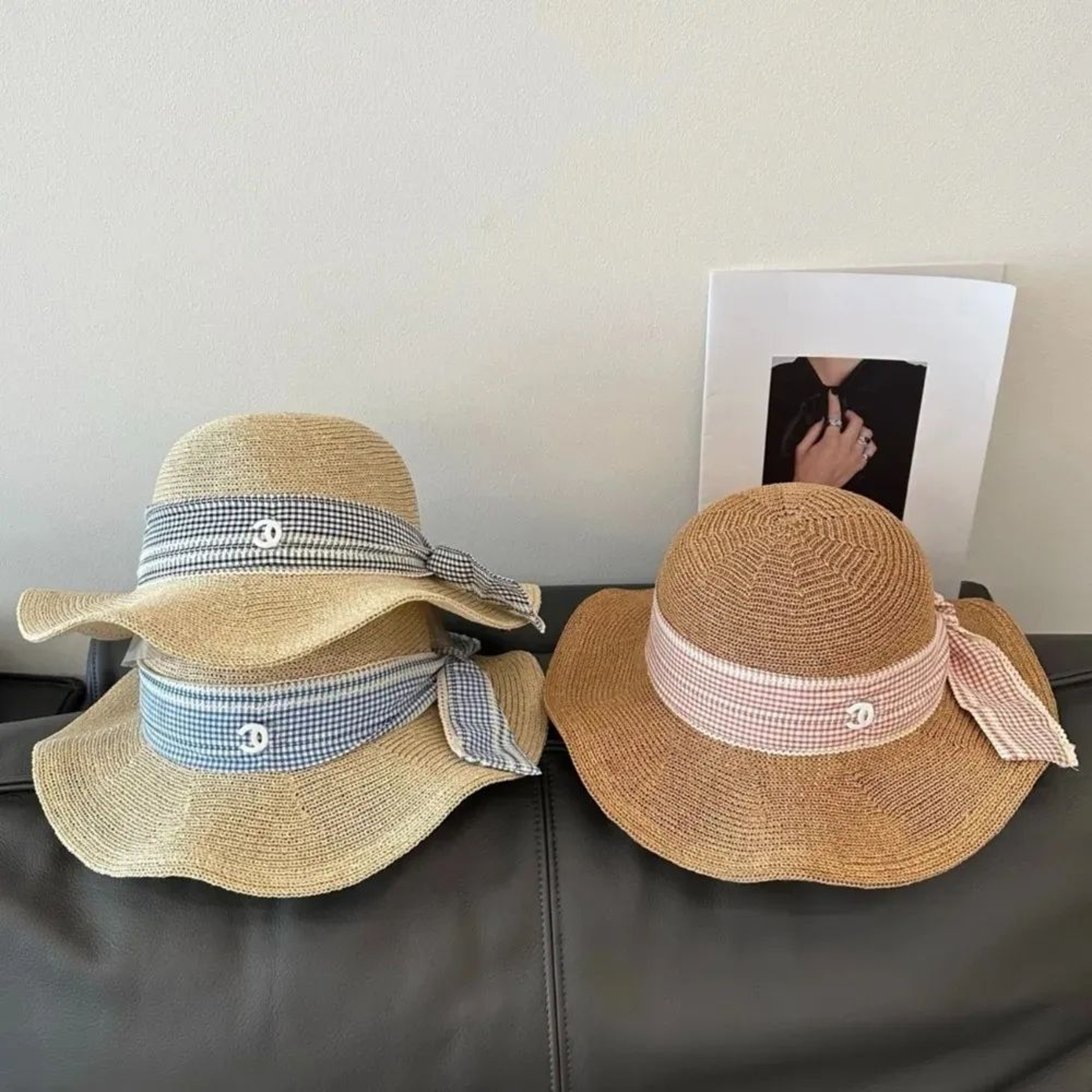 Wide Brim Straw Hat with Plaid Ribbon and Dome Crown for Women – view 4