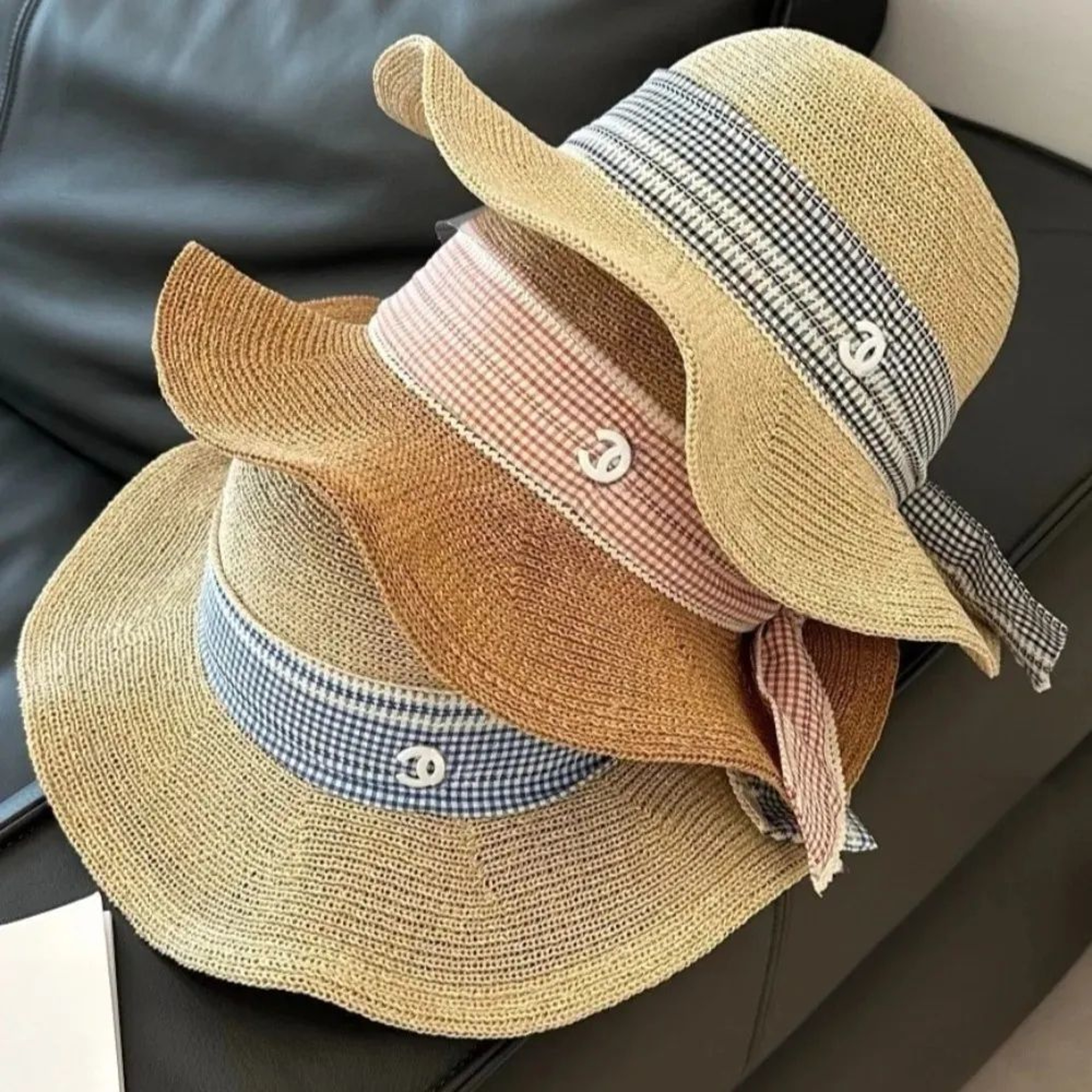 Wide Brim Straw Hat with Plaid Ribbon and Dome Crown for Women – view 3