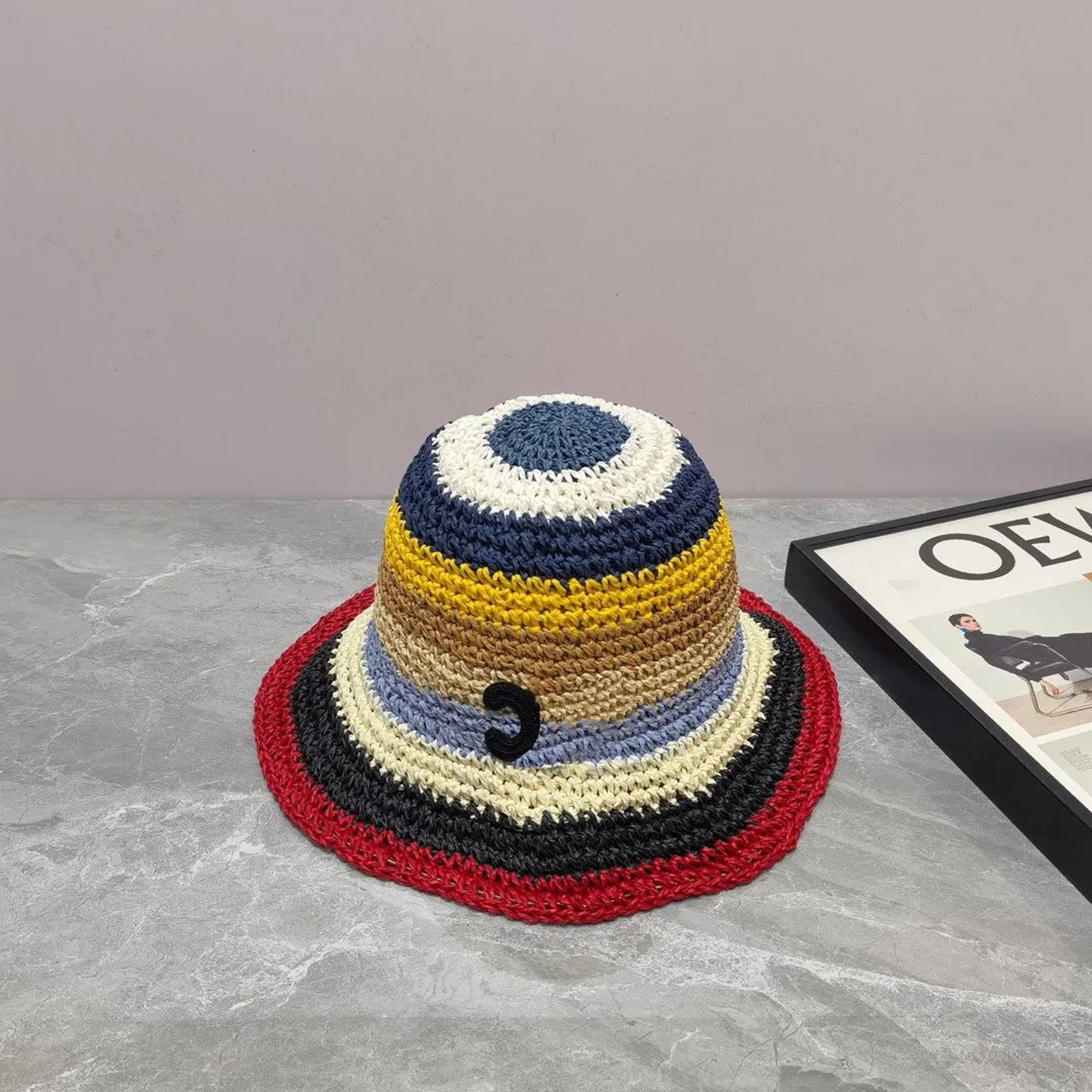 Rainbow Straw Bucket Hat With Breathable Woven Design And Wide Brim 0