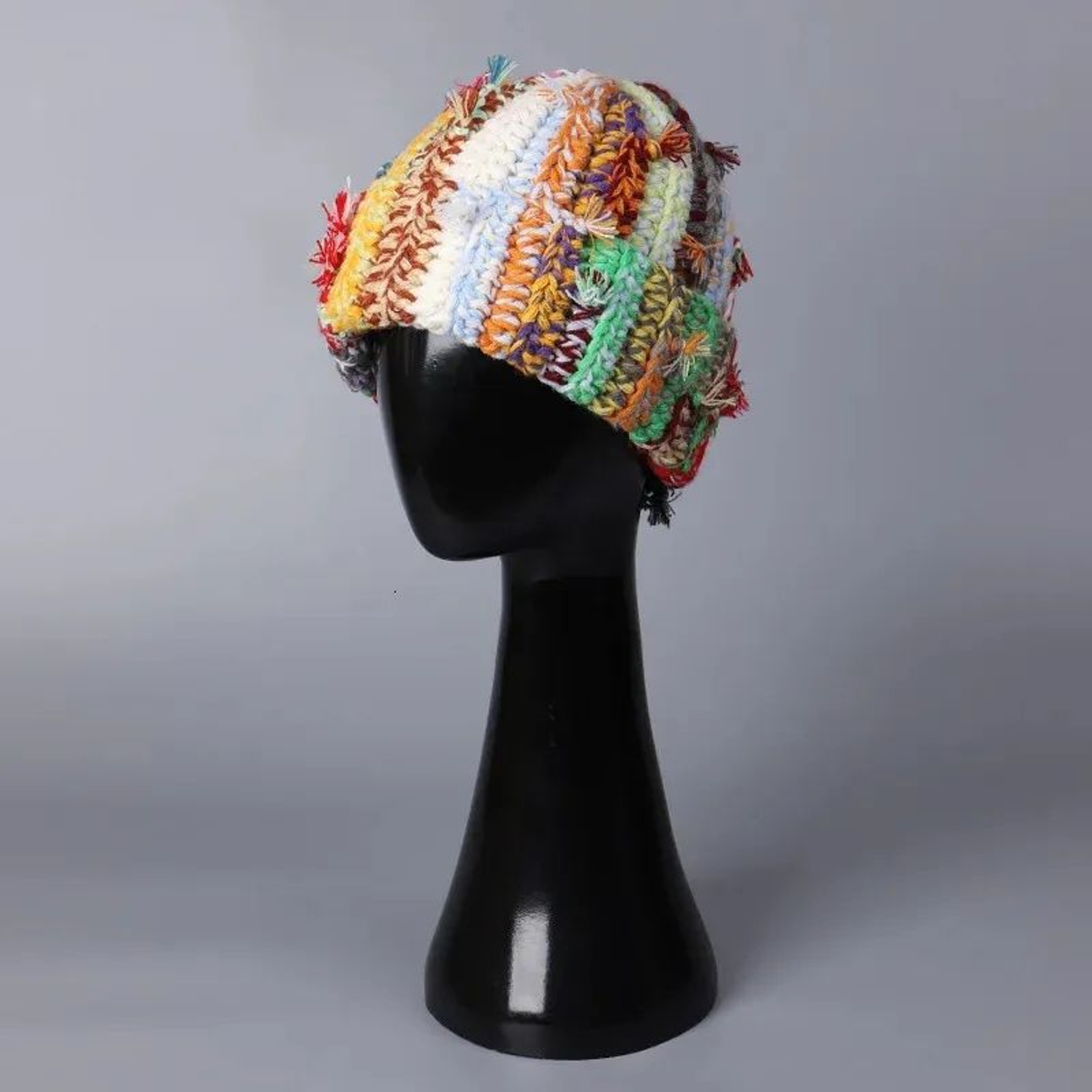 Handmade Wool Beanie Hat With Multi Strand Twist Knit And Mixed Colors 2