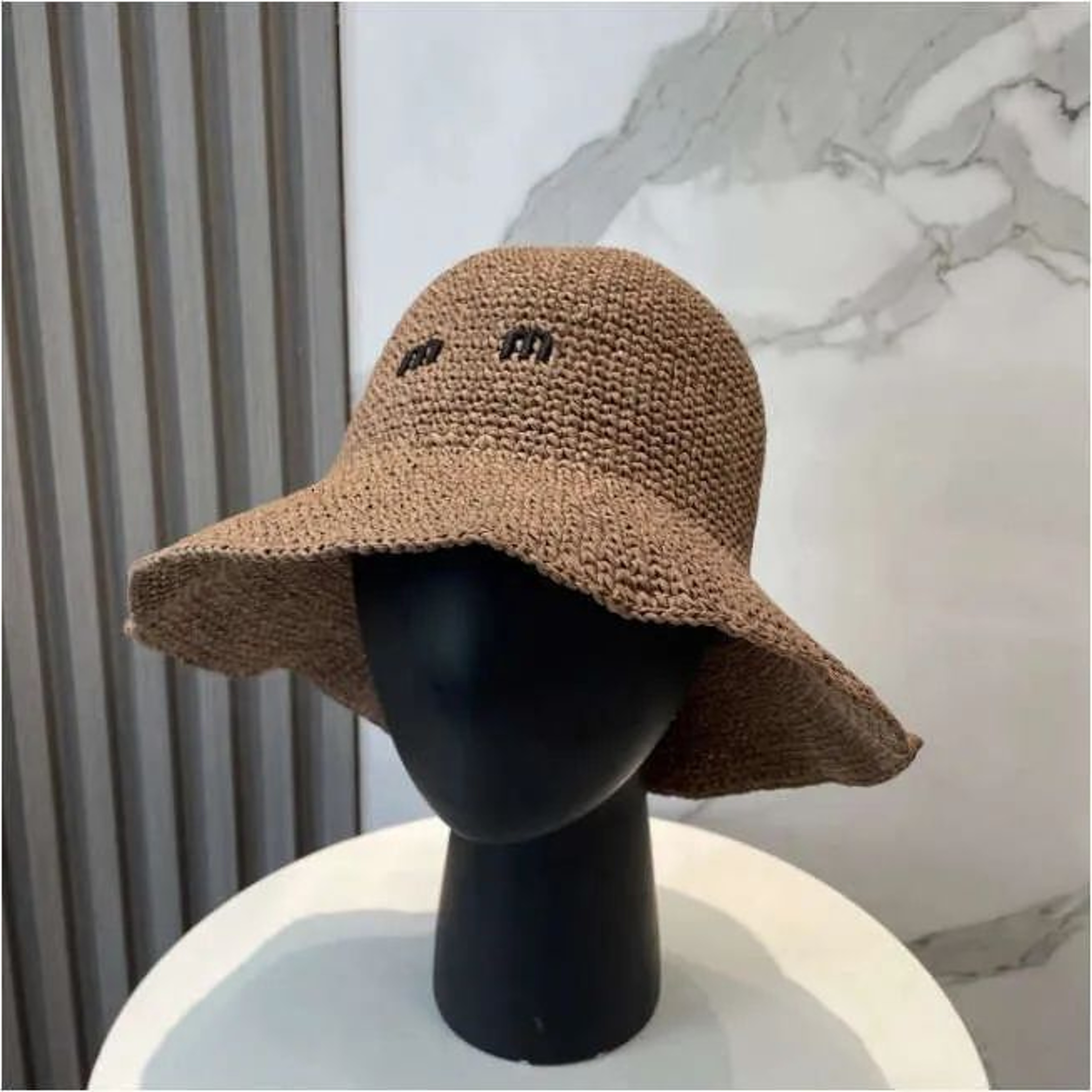 Womens Wide Brim Straw Style Bucket Hat With Letter Print For Beach And Summer 4