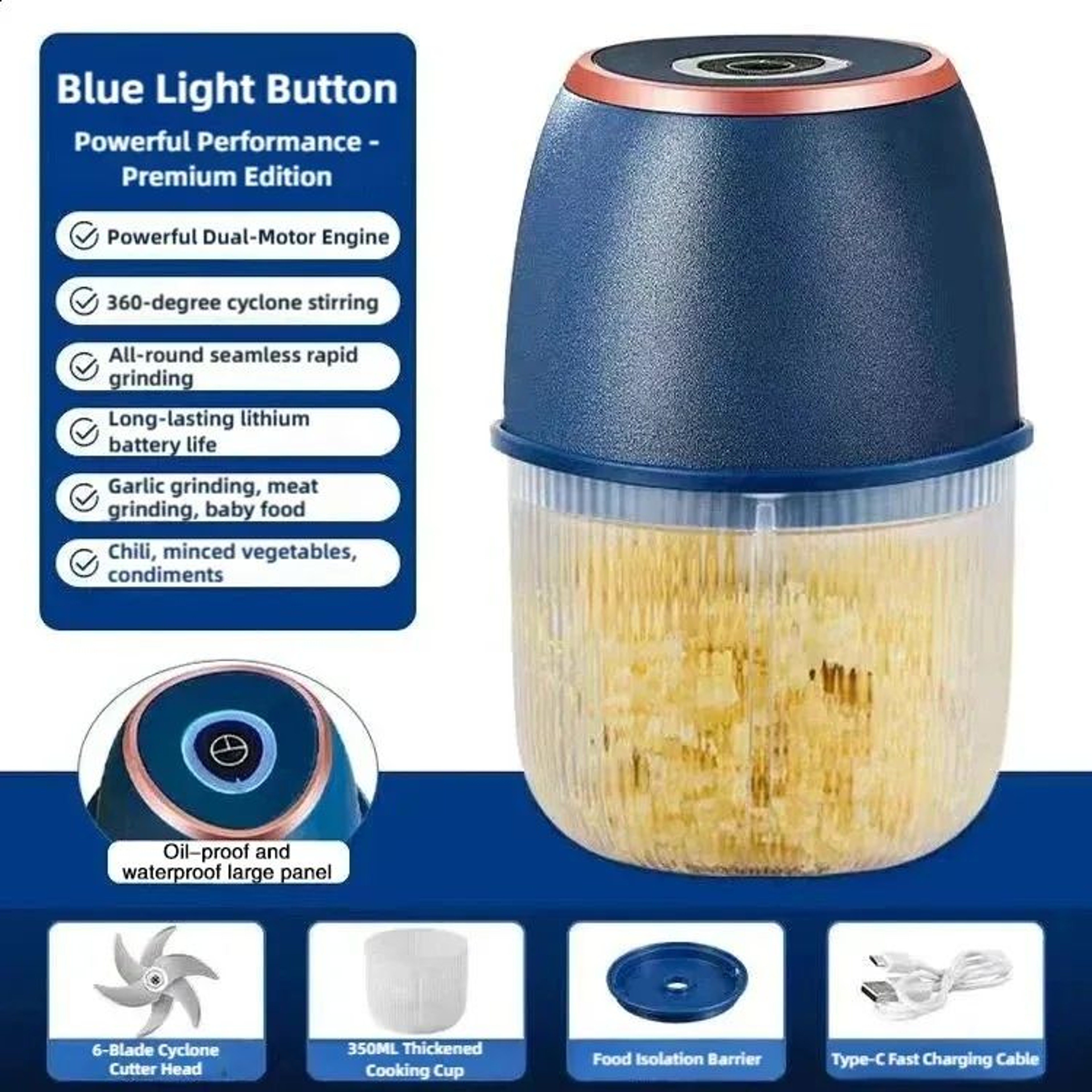 Electric Food Chopper USB Rechargeable Mini Meat Grinder With Blades 4