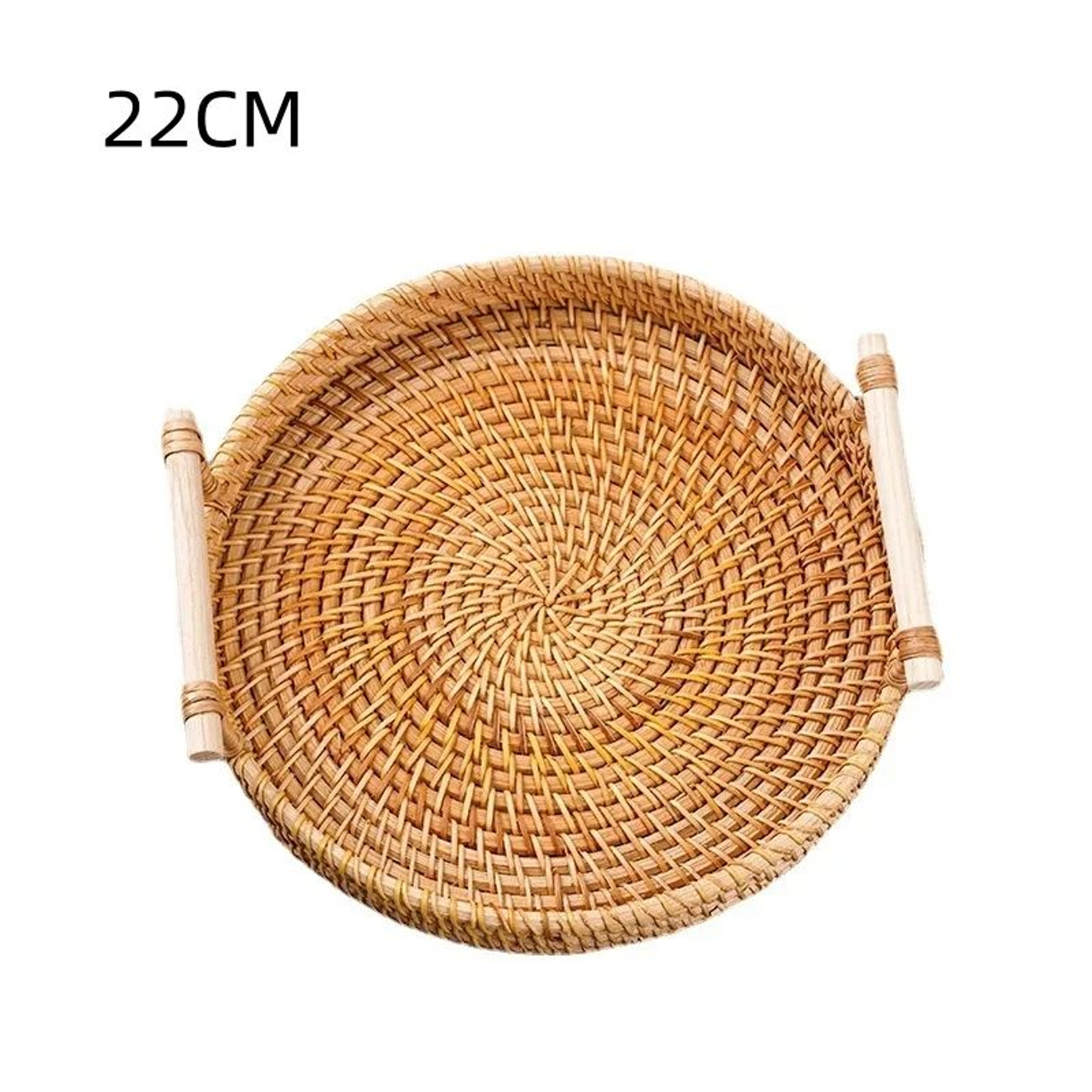 Round Rattan Serving Tray With Handles Handwoven Decorative Bread And Fruit Basket 6