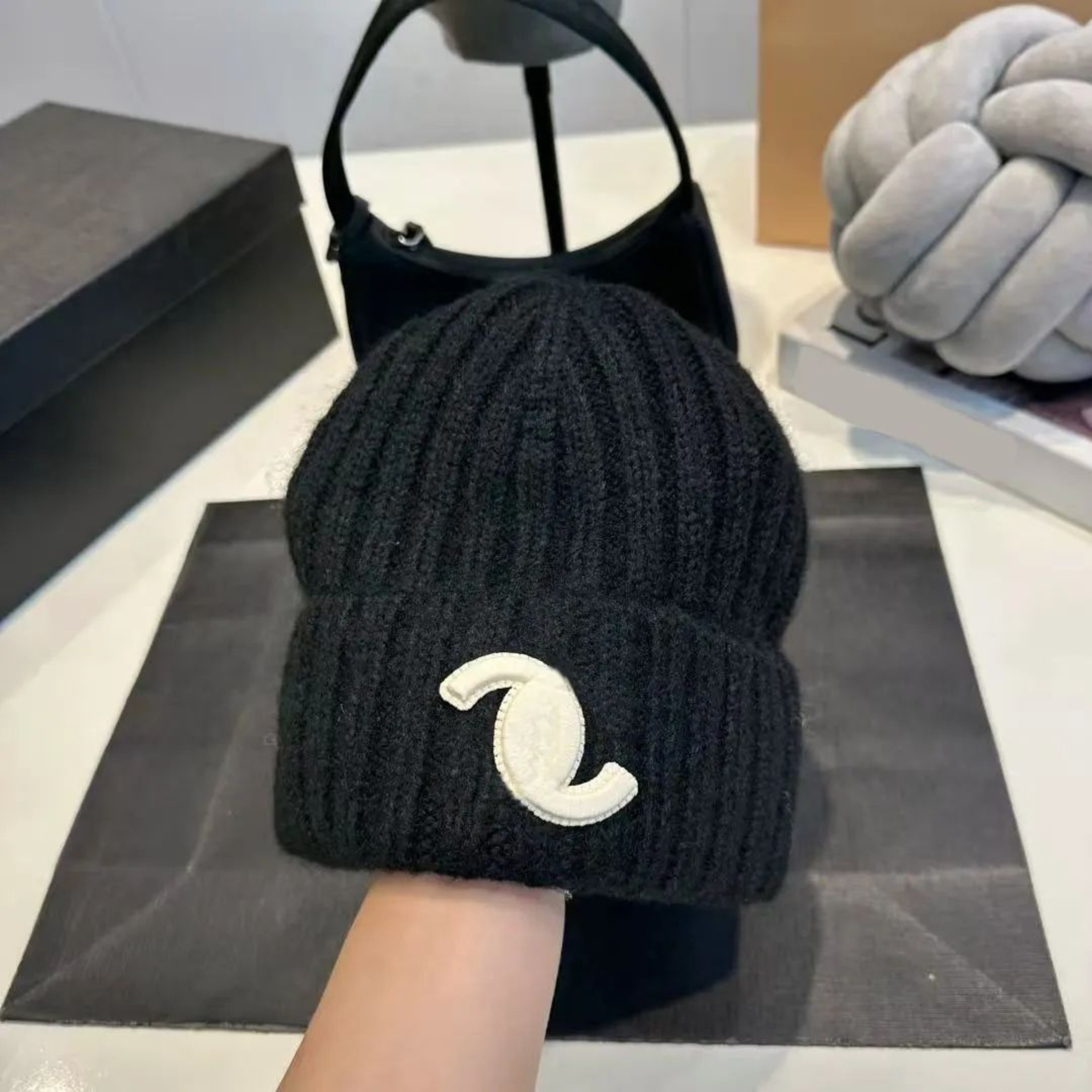 Wool Knit Beanie Hat With Vertical Stripes For Winter Casual Wear 0