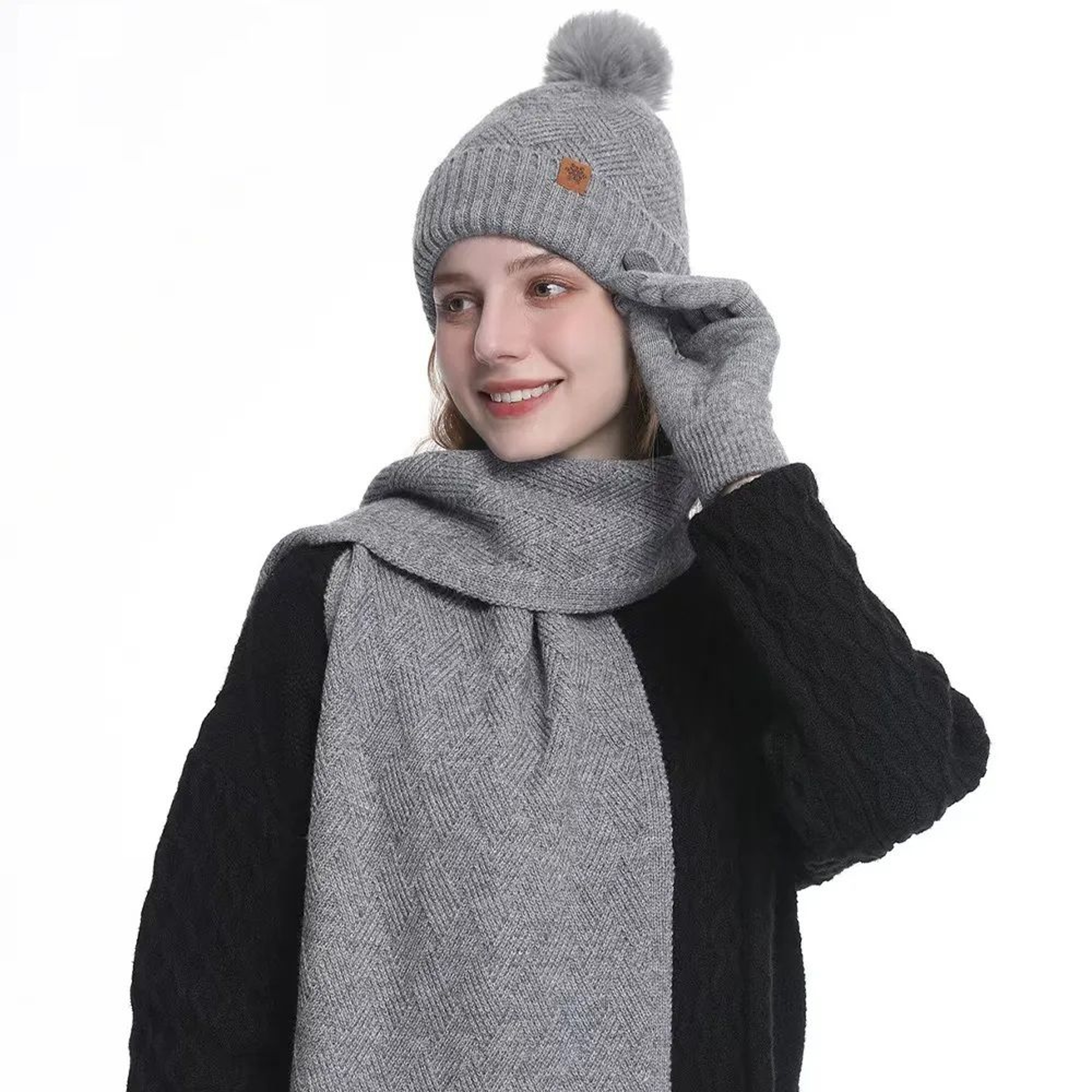 Winter Knit Beanie Hat Scarf And Touchscreen Gloves Set For Men And Women 5