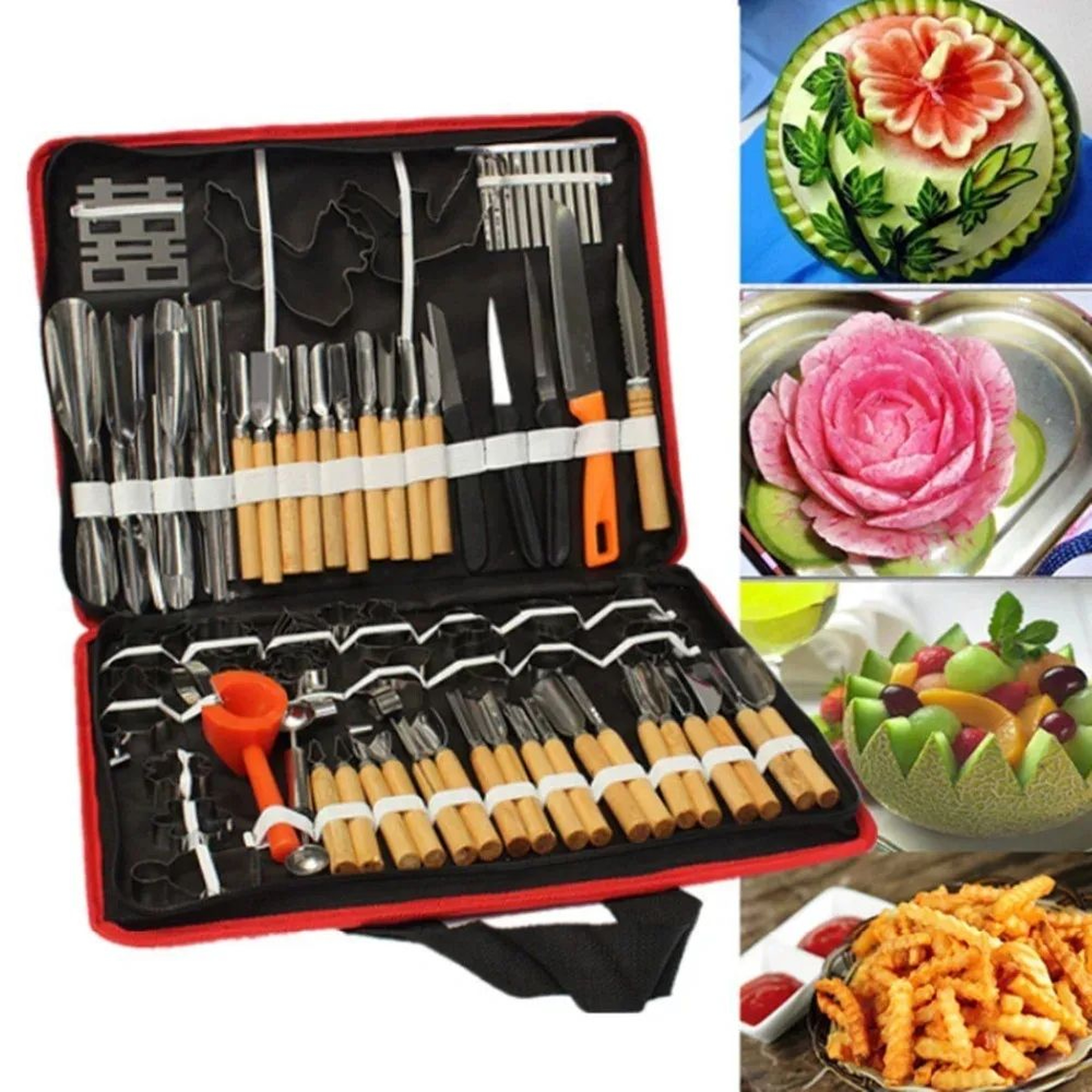 Fruit And Vegetable Carving Tool Set With Stainless Steel Cutters And Storage Bag 1