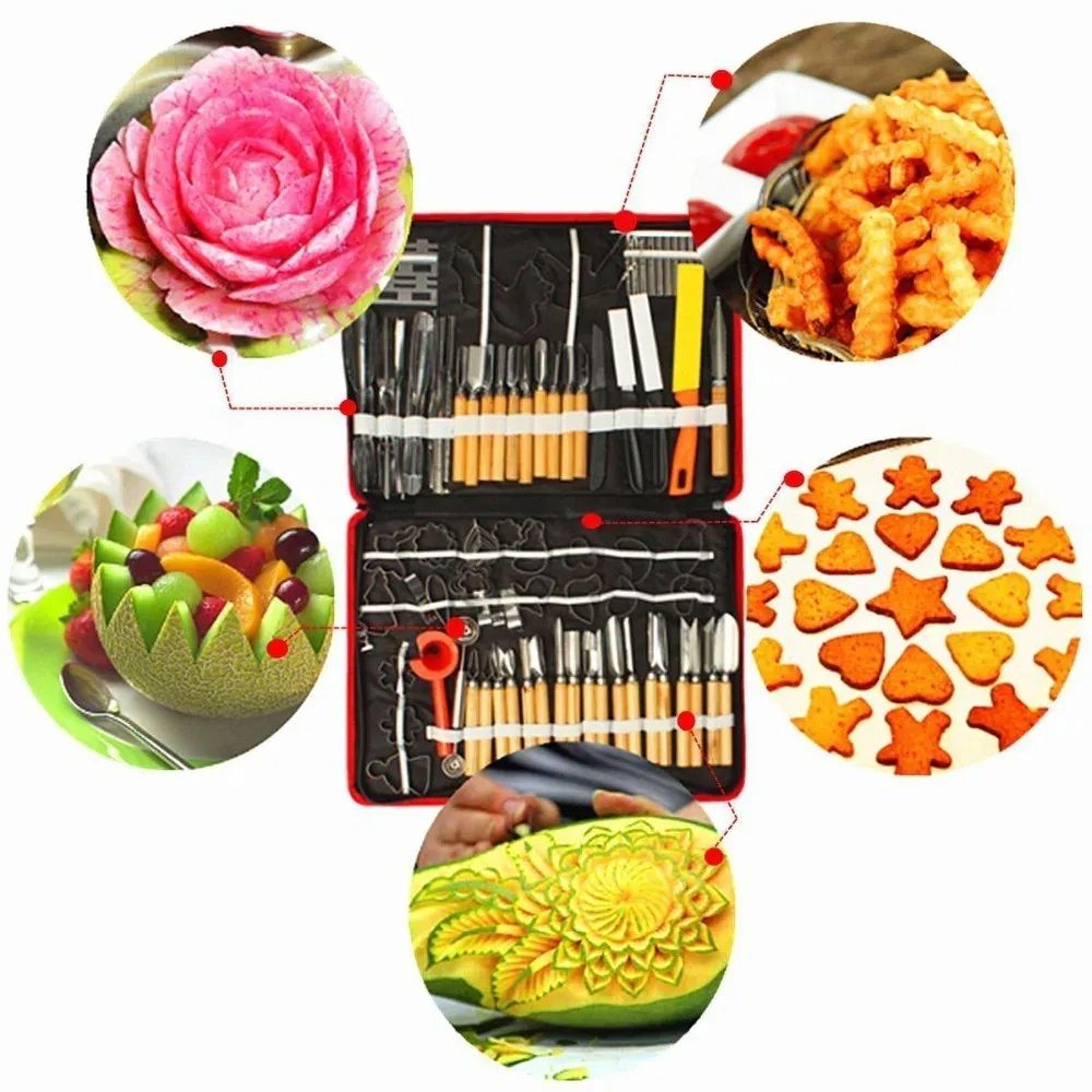 Fruit And Vegetable Carving Tool Set With Stainless Steel Cutters And Storage Bag 4