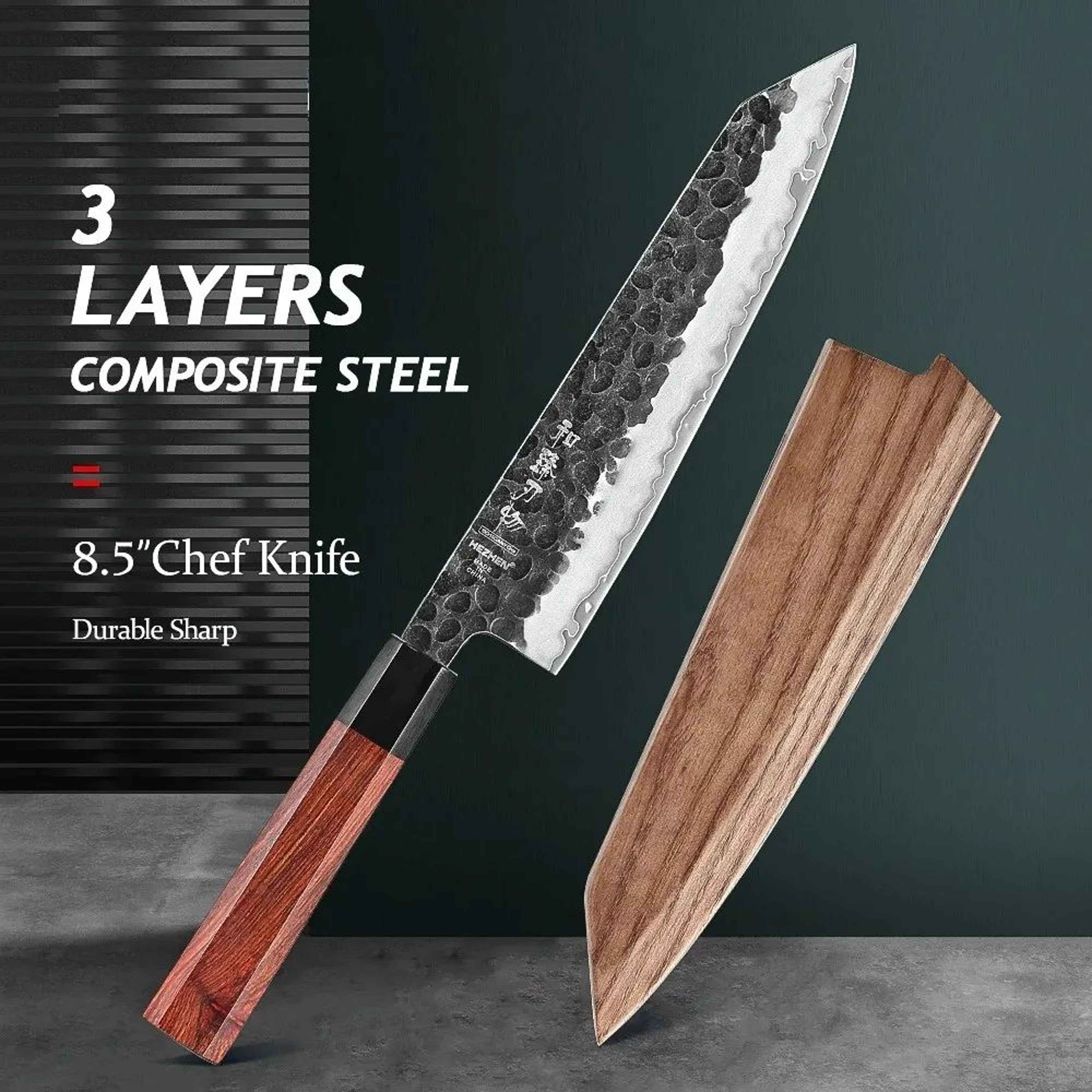 Chef Knife With Layer Stainless Steel Blade And Mahogany Handle 1