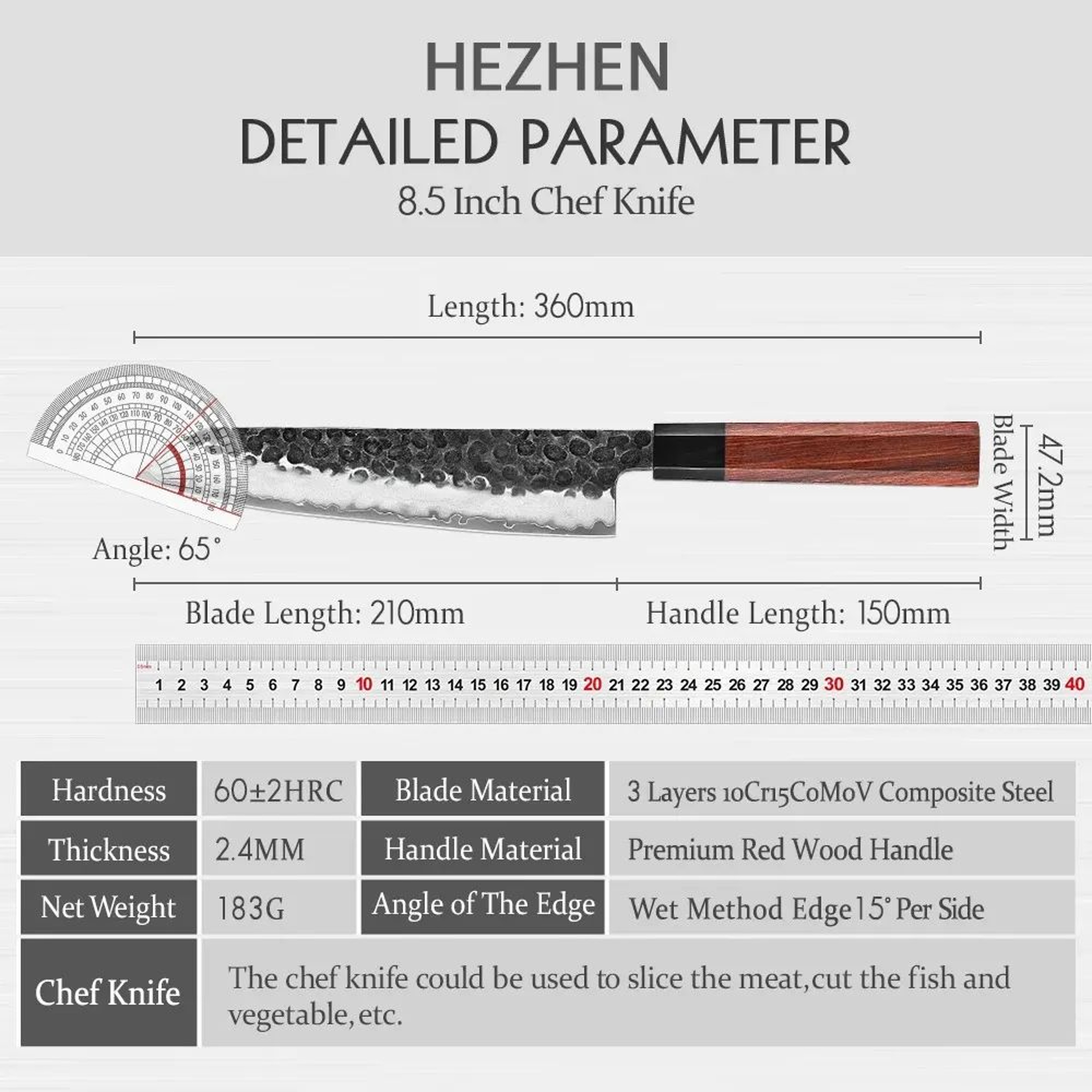 Chef Knife With Layer Stainless Steel Blade And Mahogany Handle 6