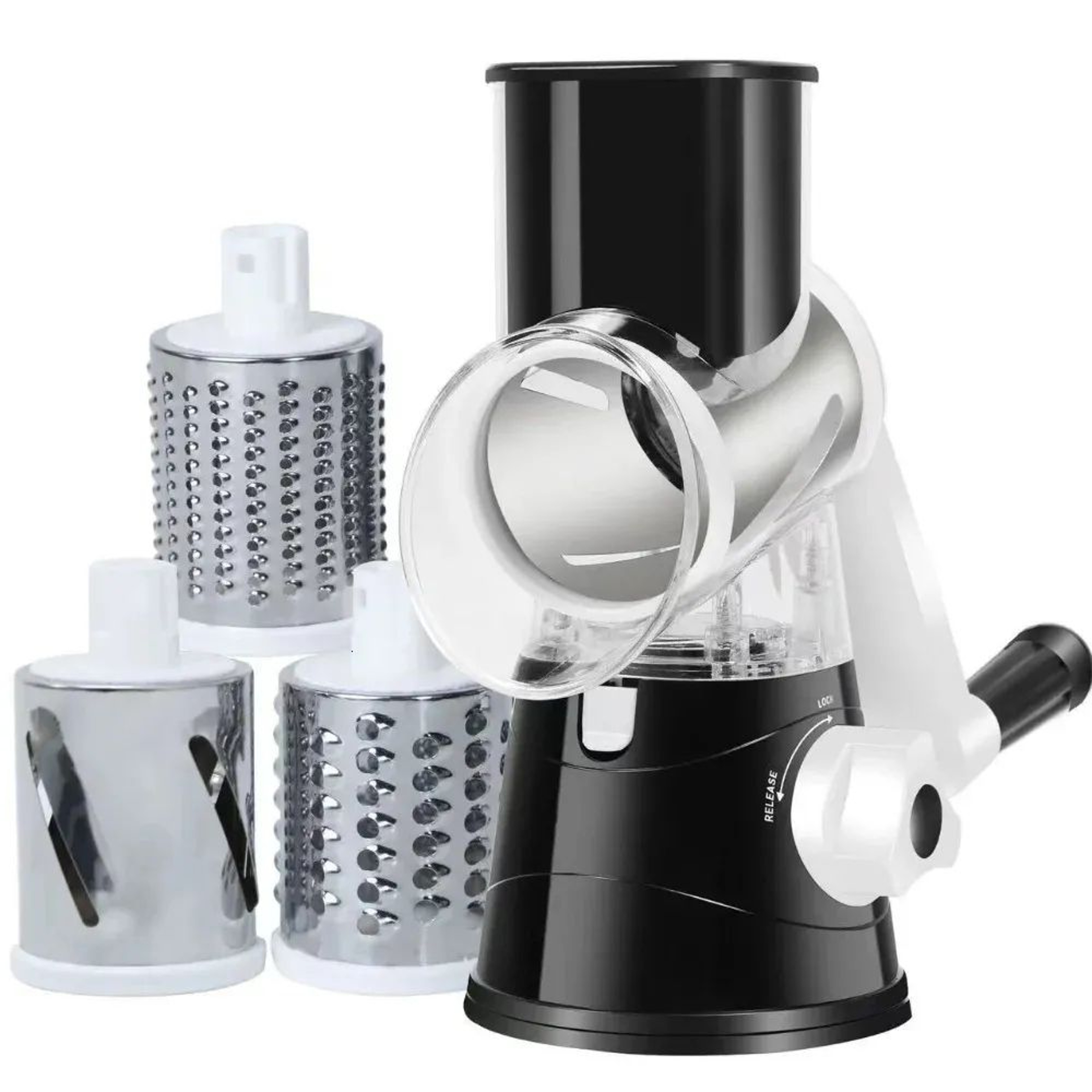 Manual Vegetable Cutter And Cheese Grater With Interchangeable Stainless Steel Drums 0