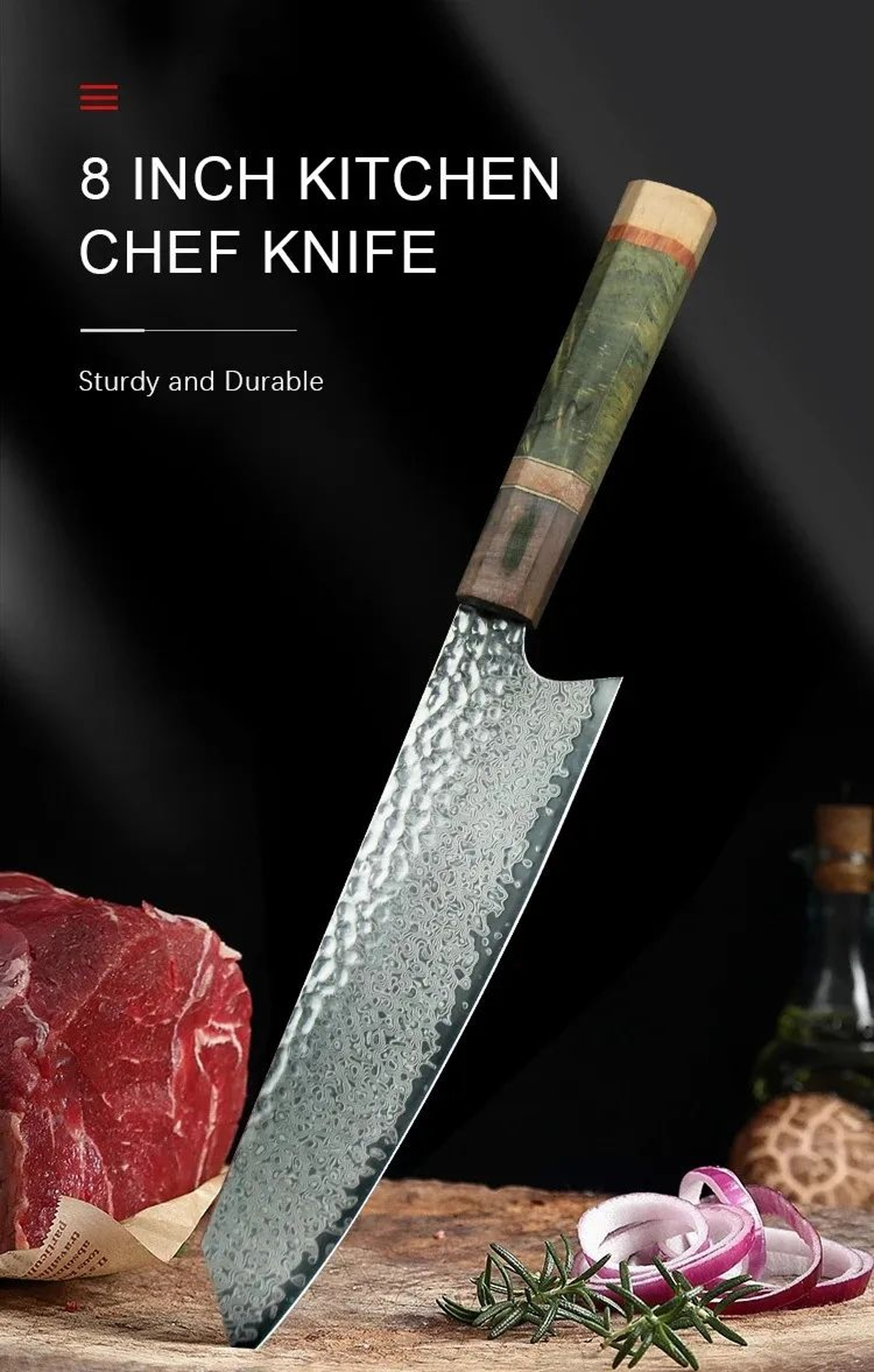 Chef Knife With Layer Damascus Steel Blade And Colored Wood Handle 1