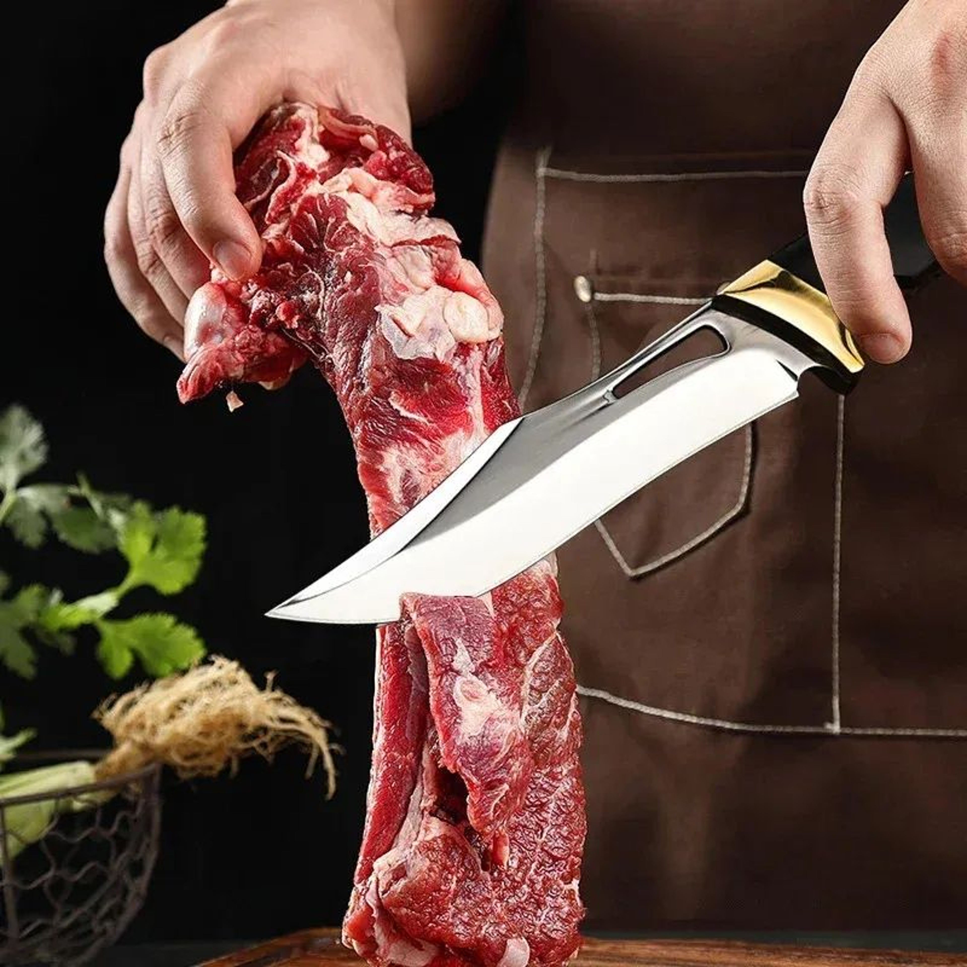 Hand Forged Butcher Knife With Stainless Steel Blade And Wooden Handle 2