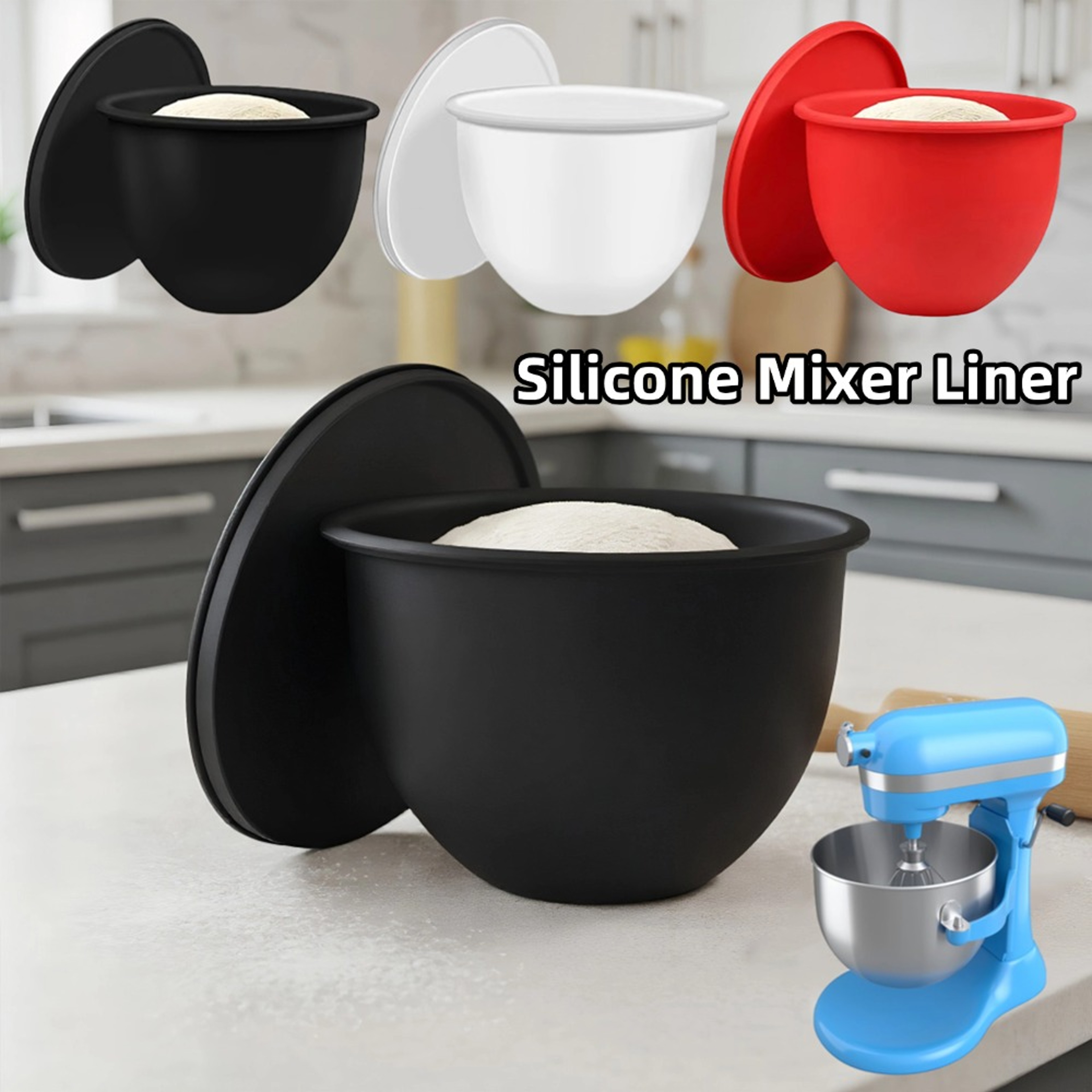 Reusable Silicone Bowl Liners With Lids For KitchenAid Qt Tilt Head Mixer 2