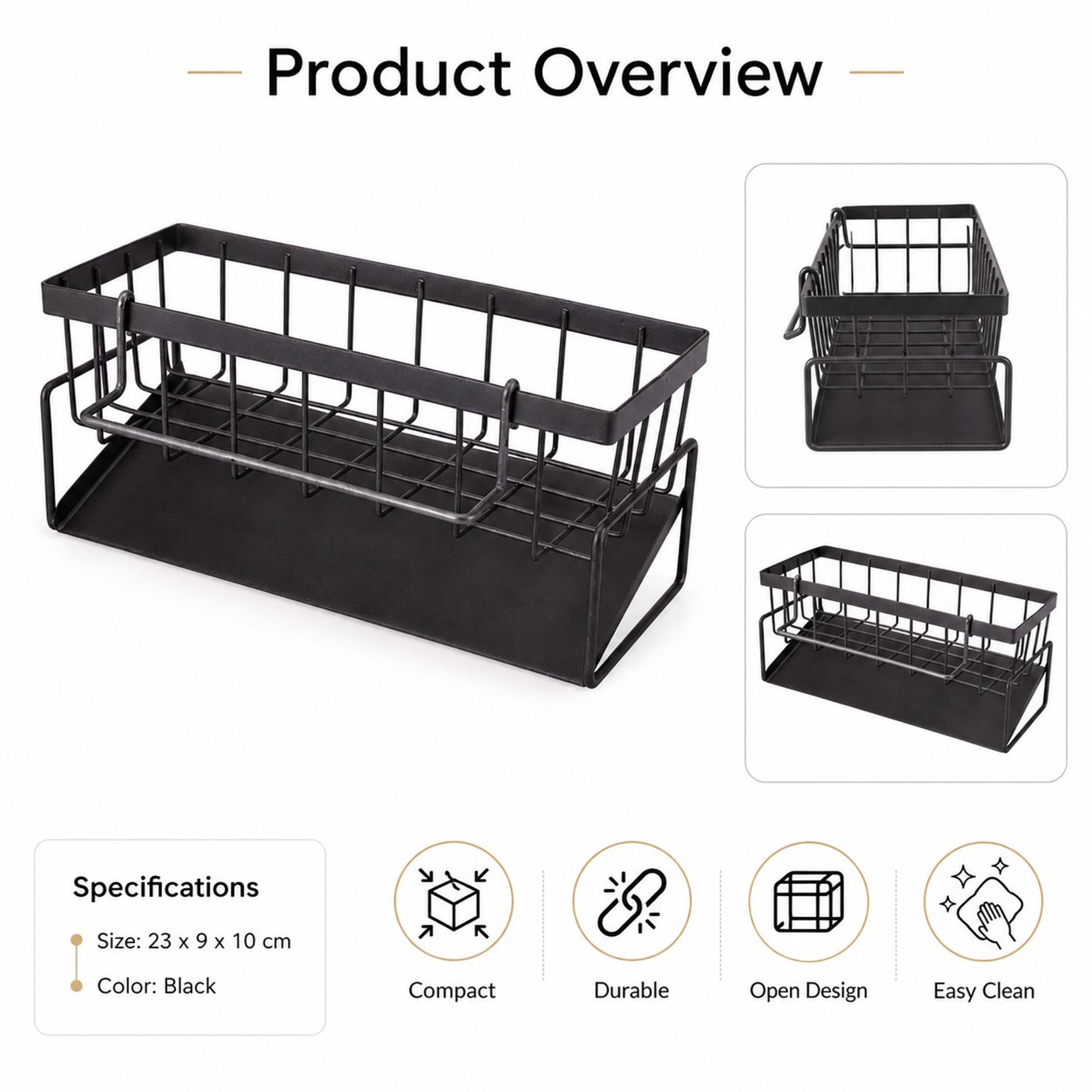 Metal Kitchen Sink Organizer With Drain Tray Sponge Holder For Dish Soap Storage 1