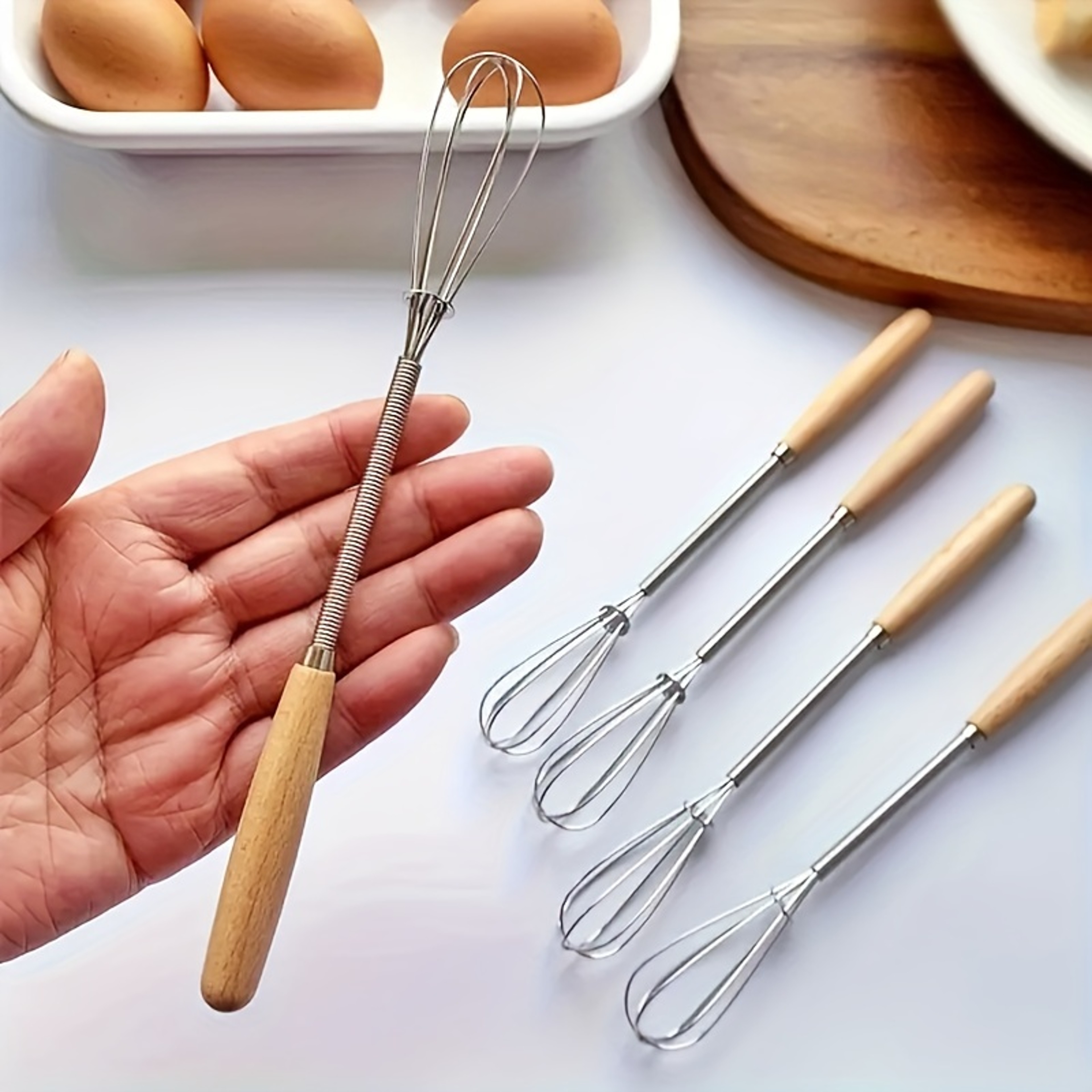 Mini Stainless Steel Egg Whisk With Solid Wood Handle For Baking Mixing And Frothing 0