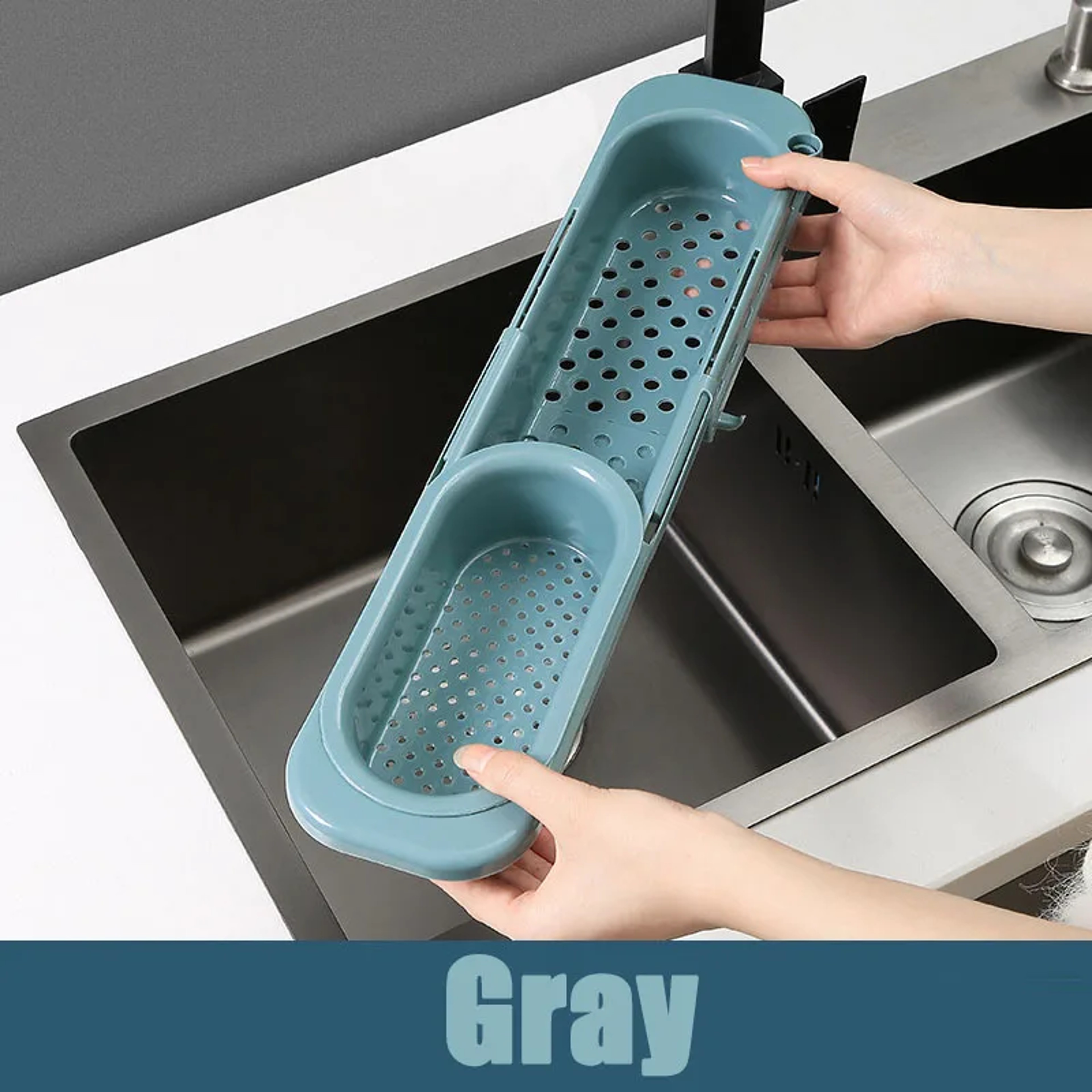 Adjustable Over Sink Dish Drainer Basket with Kitchen Sink Organizer Rack – view 8