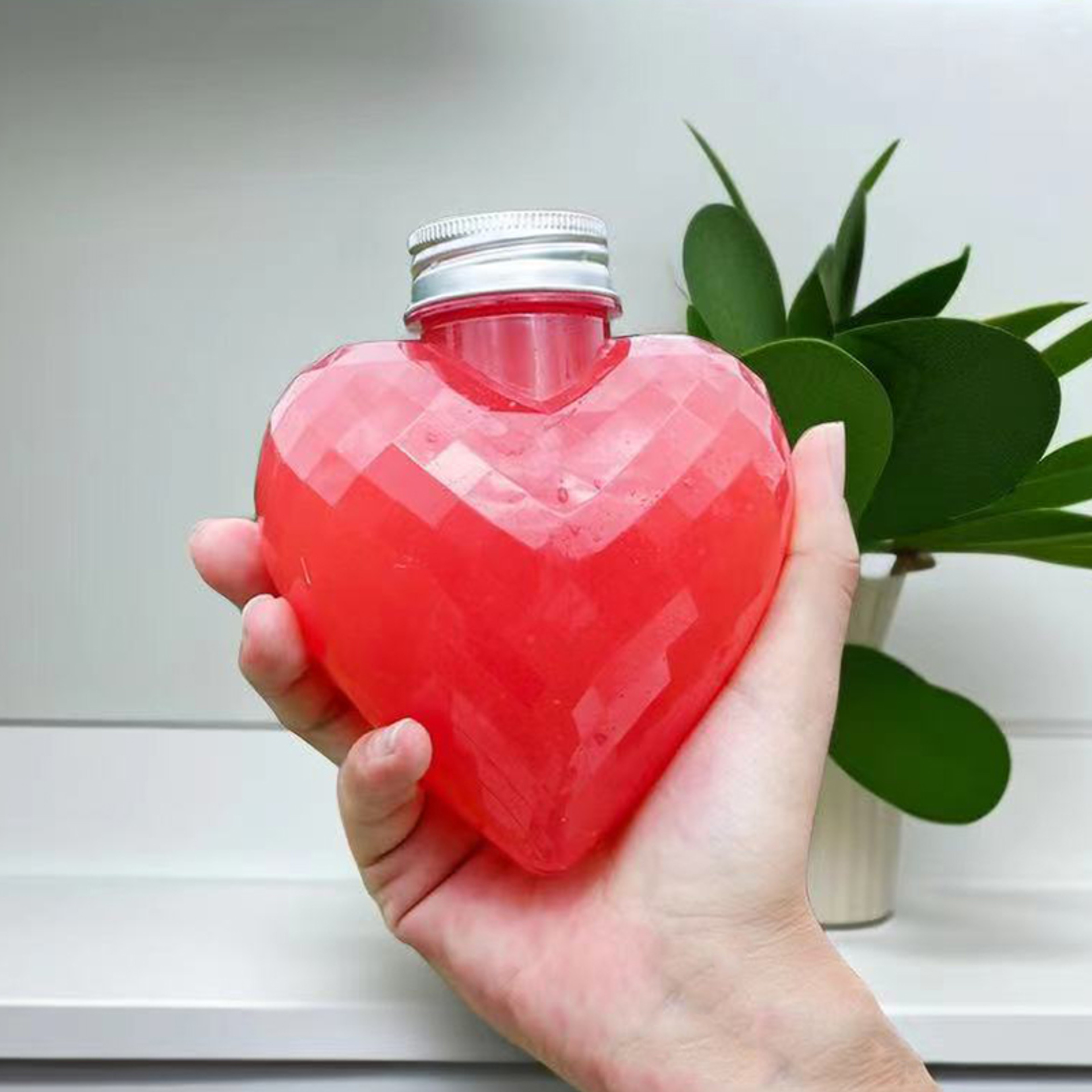 Heart Shaped Plastic Juice Bottles with Caps – view 4