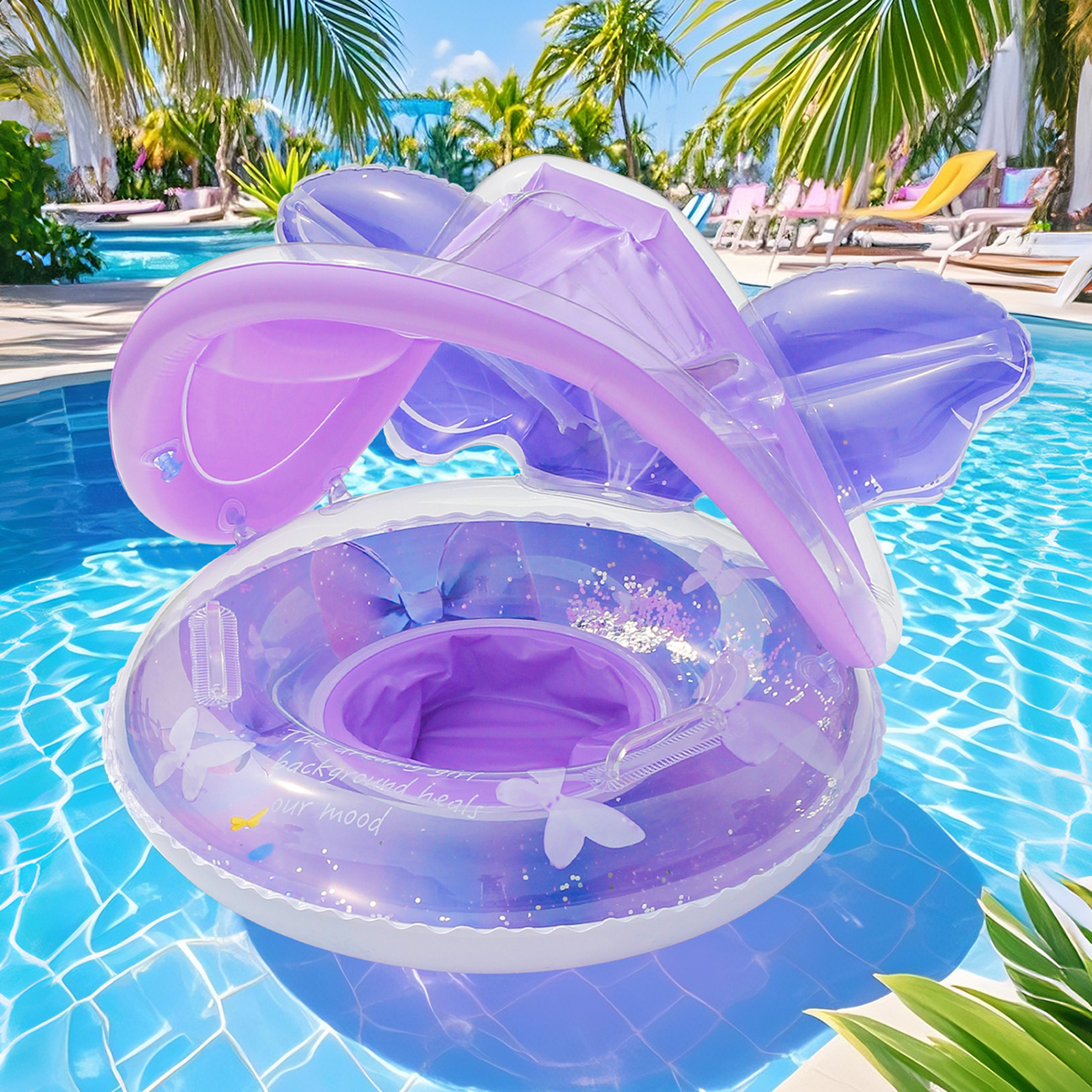 Canopy Pool Float Ring Inflatable Swim Tube For Summer Water Fun 3