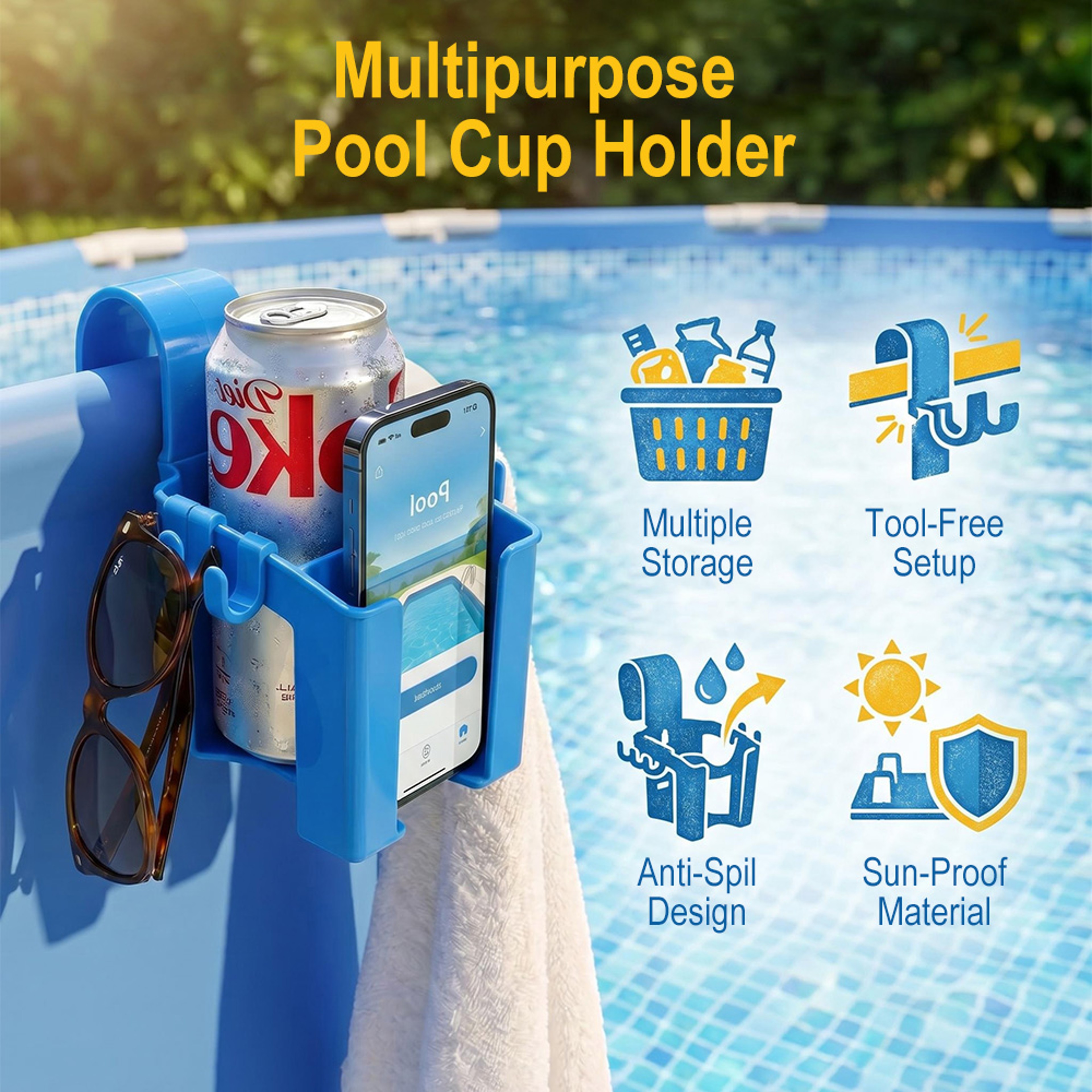Poolside Hanging Cup Holder Basket No Drill Pool Organizer – view 2