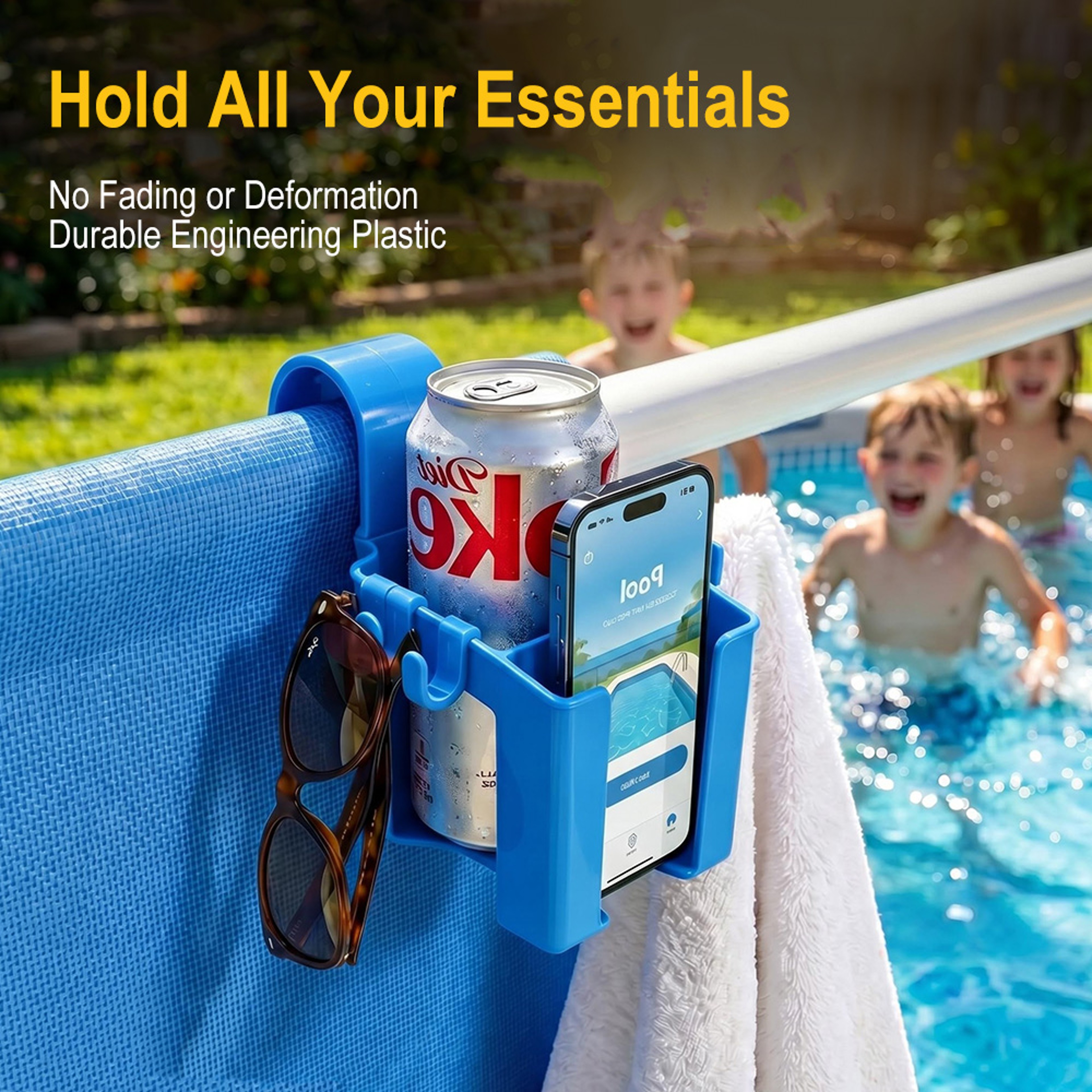 Poolside Hanging Cup Holder Basket No Drill Pool Organizer – view 4
