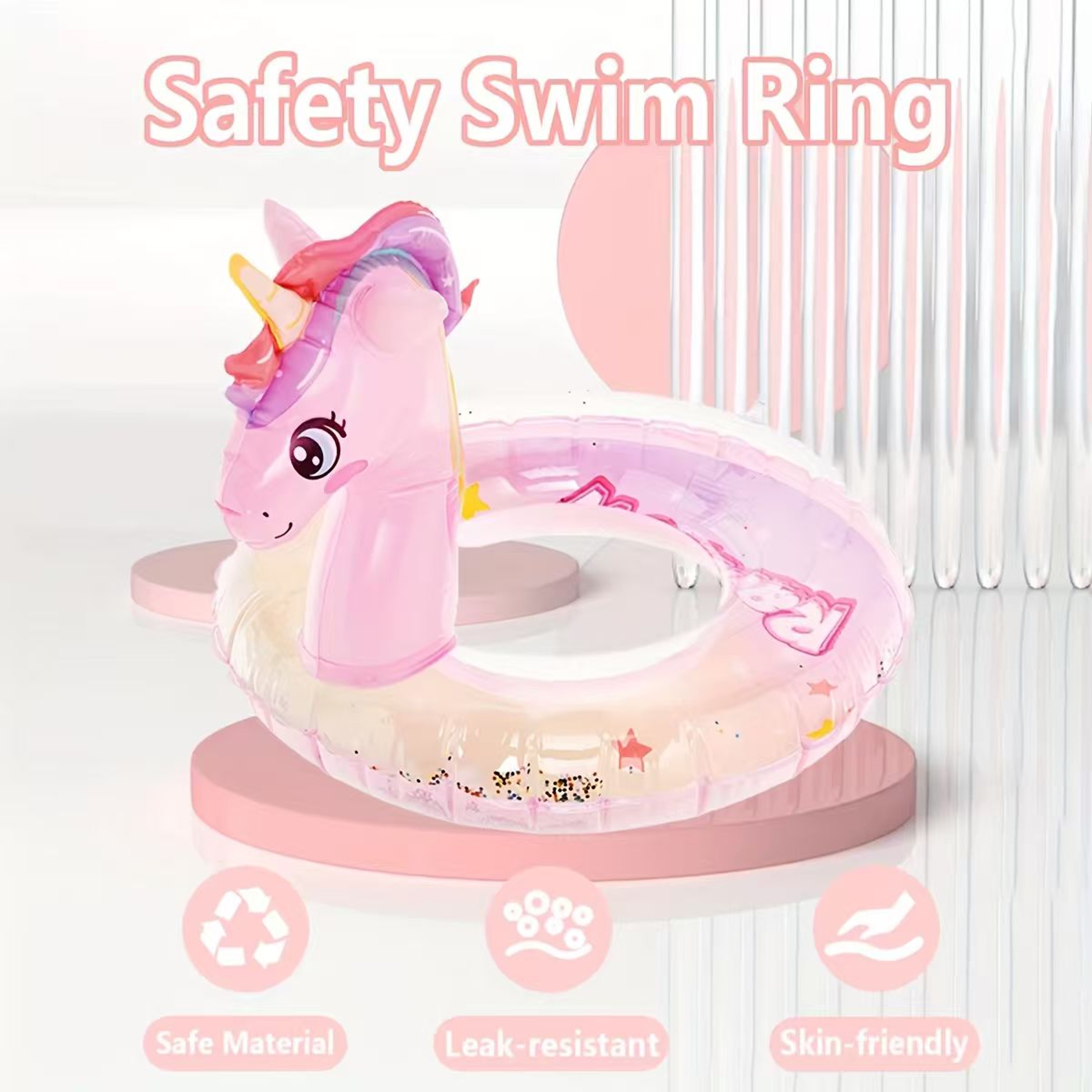 Inflatable Unicorn Pool Float with Rainbow Glitter Design – view 4