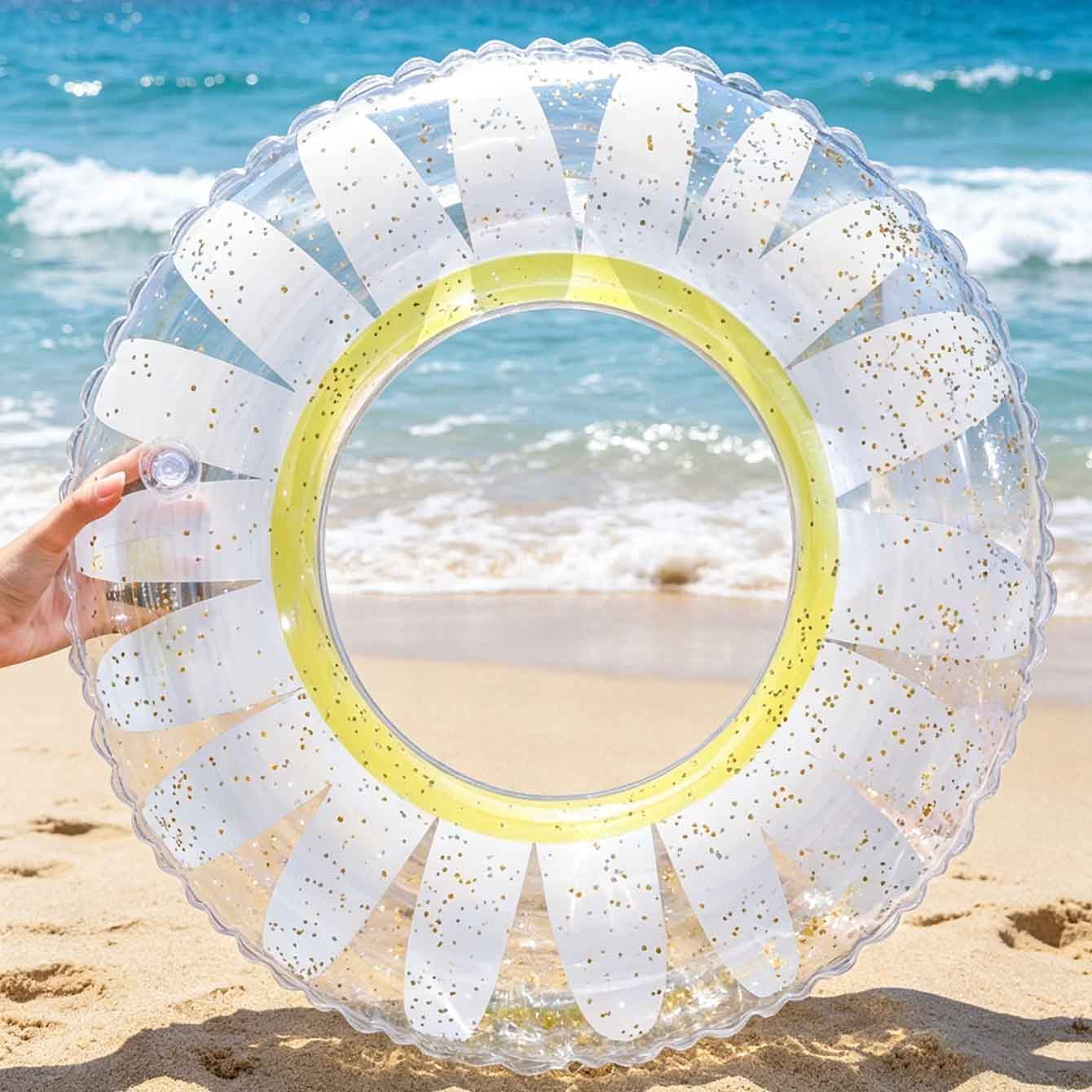 Flower Glitter Inflatable Swim Ring Daisy Pool Float 4