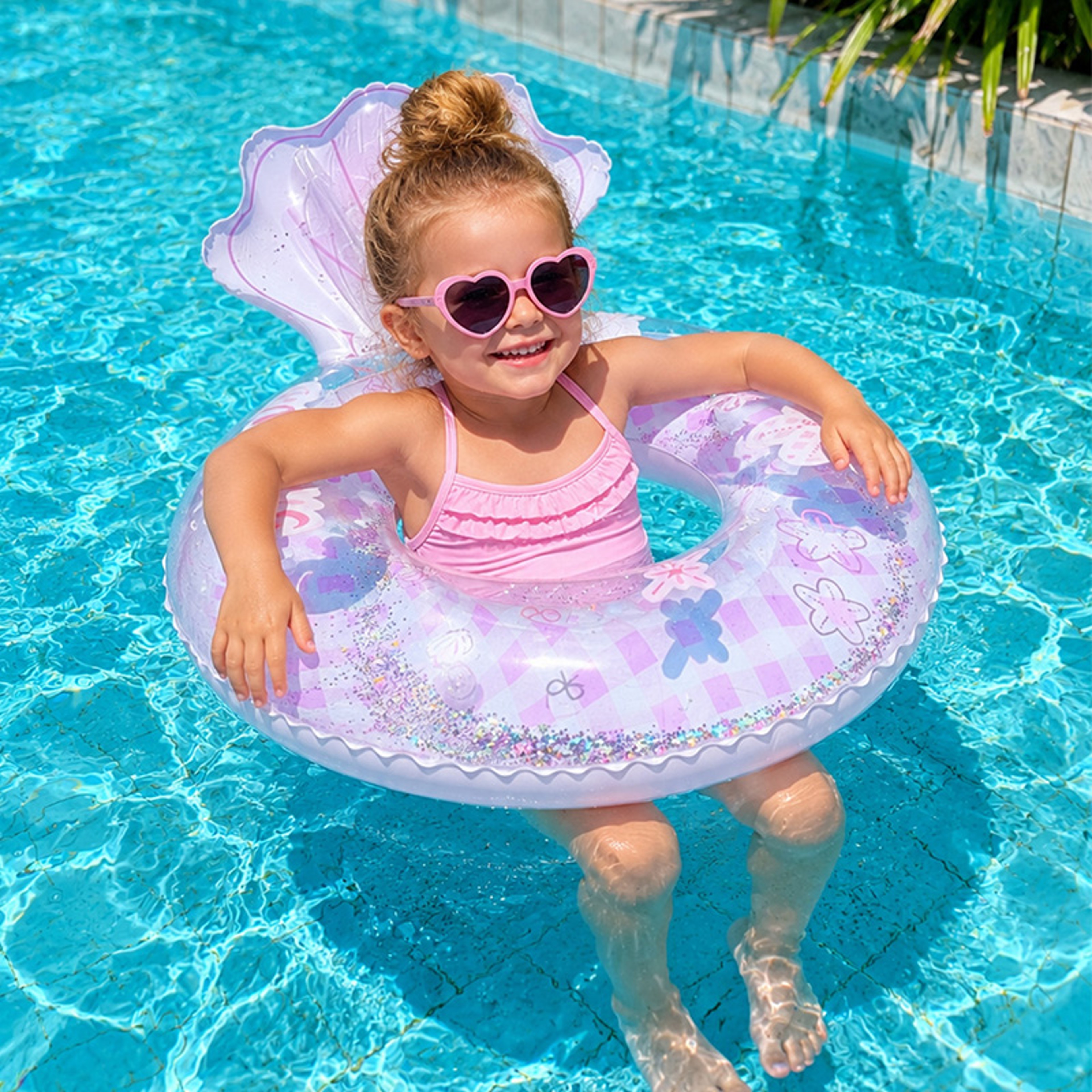 Shell Pool Float With Glitter Sequin Design Inflatable Swimming Ring For Summer Fun 3