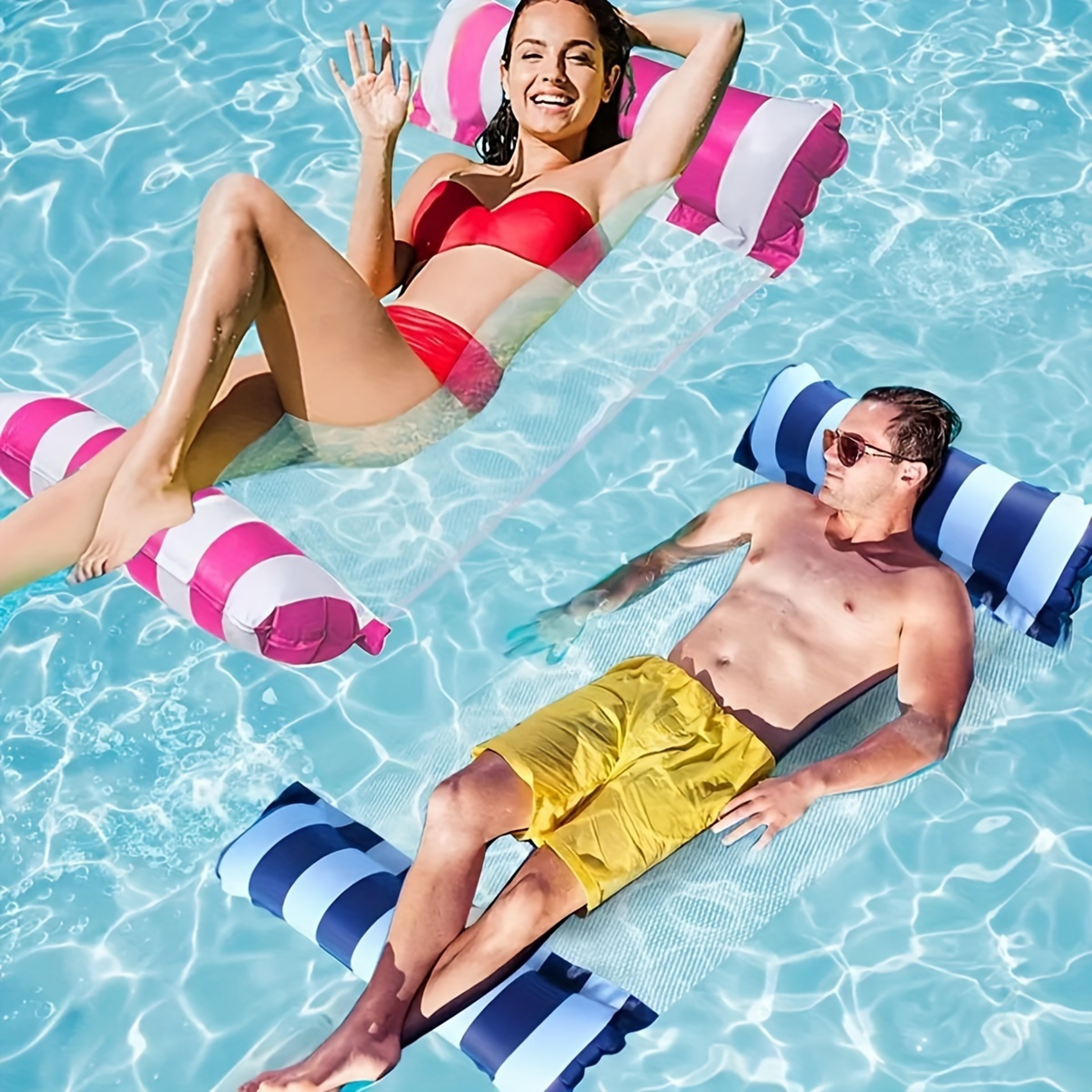 Foldable Inflatable Lounge Chair With Net Backrest For Pool And Beach Floating Relaxation 5