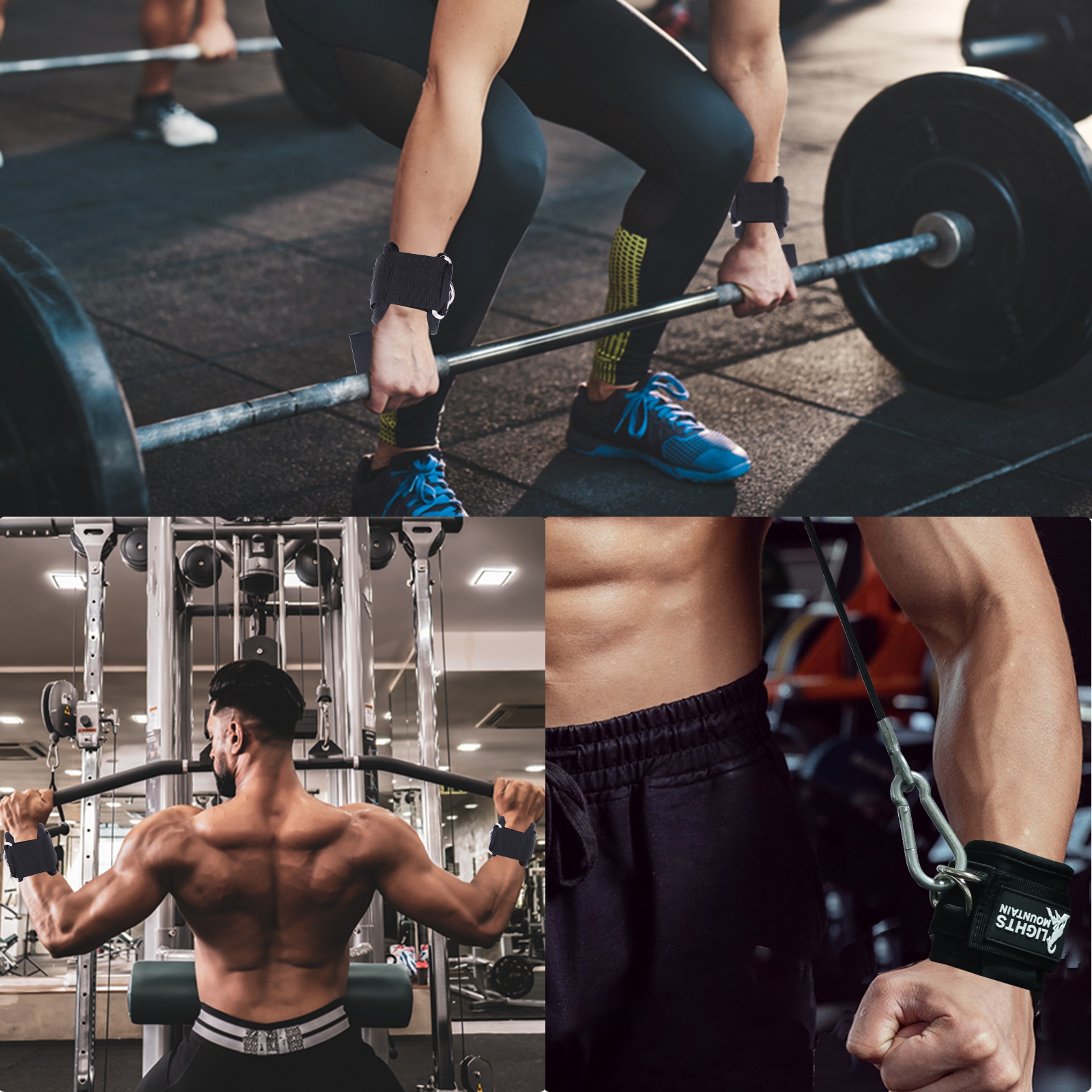 Padded Weight Lifting Straps with Double D Ring Wrist Cuffs – view 6