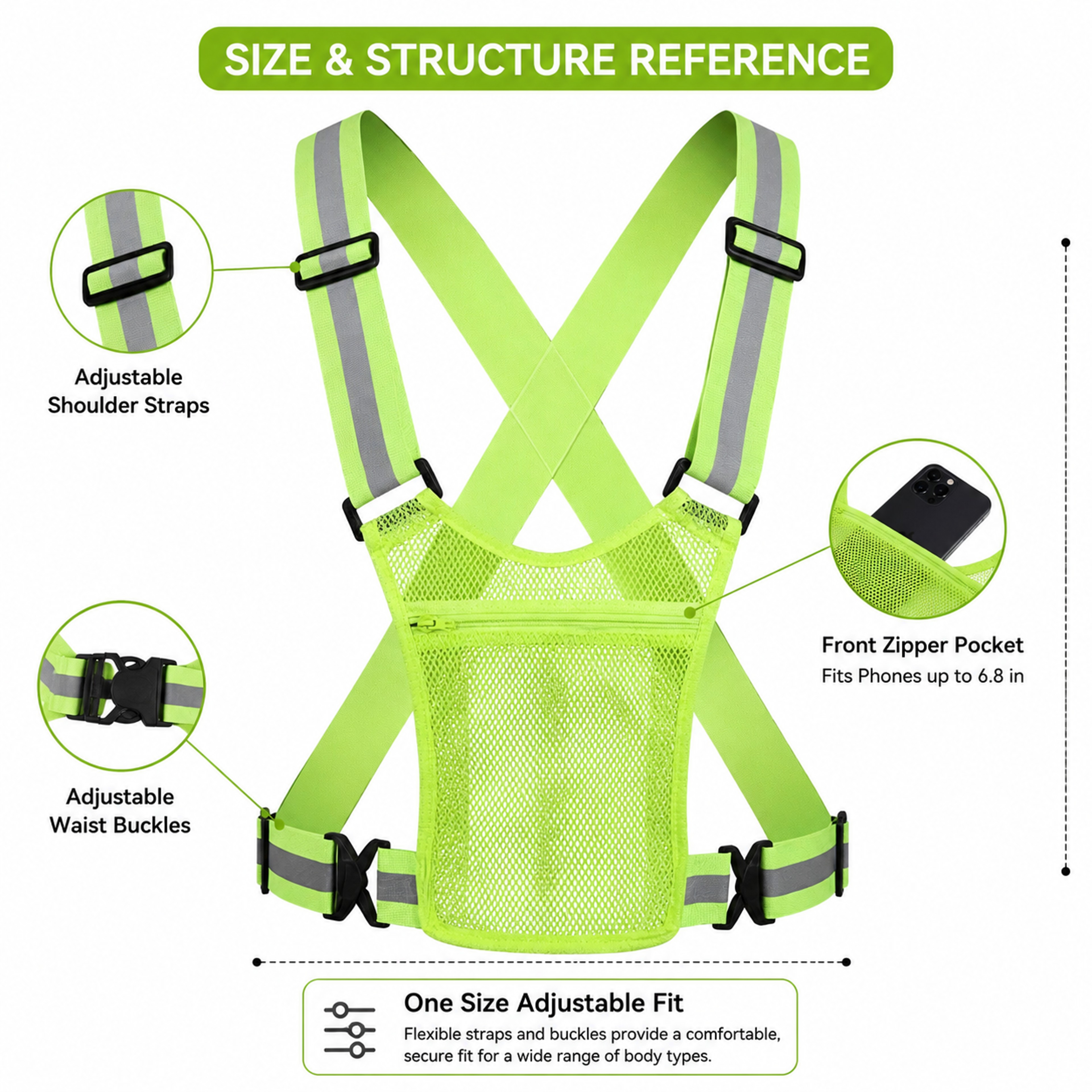 Reflective Running Vest with Phone Pocket and Adjustable Fit – view 6