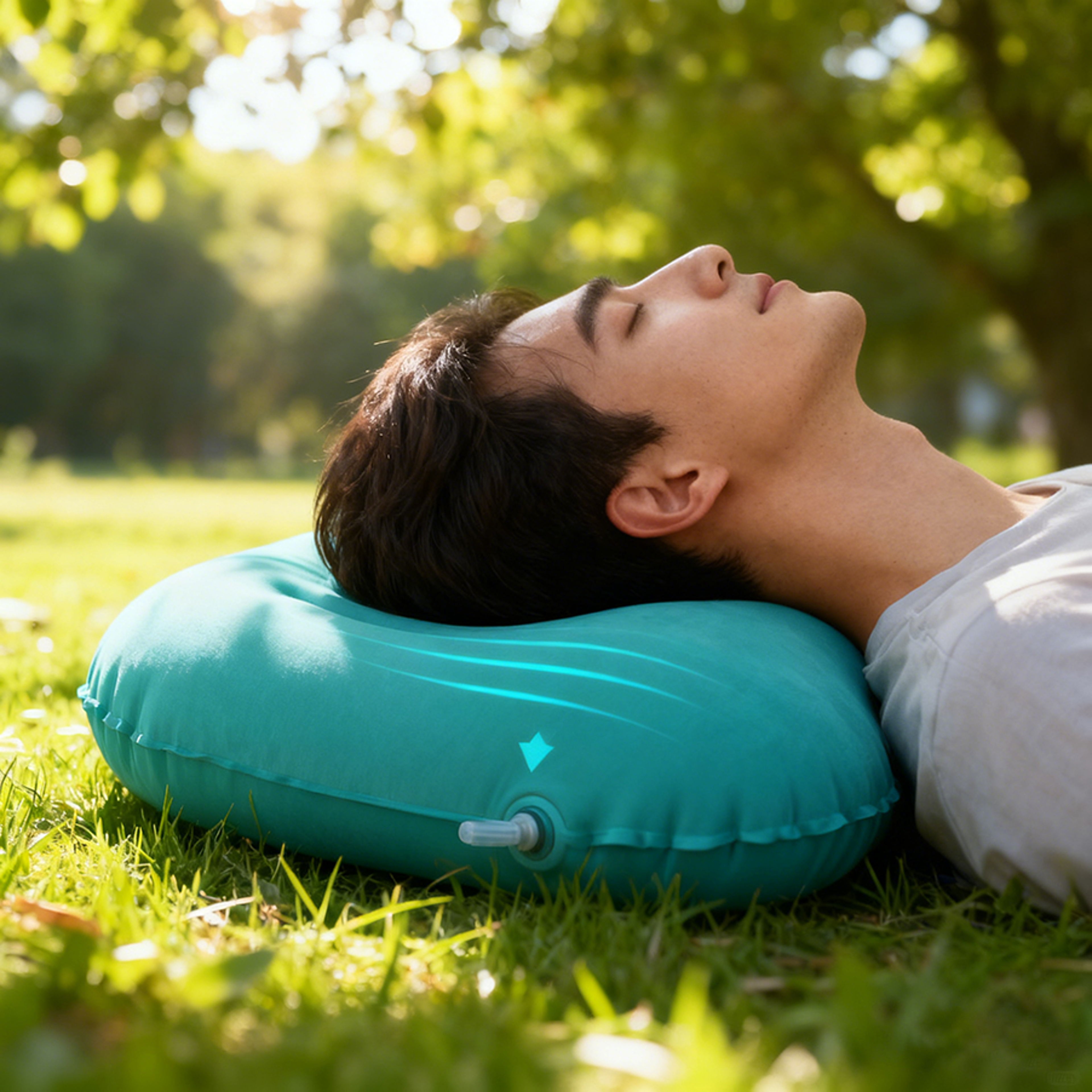 Inflatable Travel Pillow With Built In Pump Portable Neck Back Support Cushion 3
