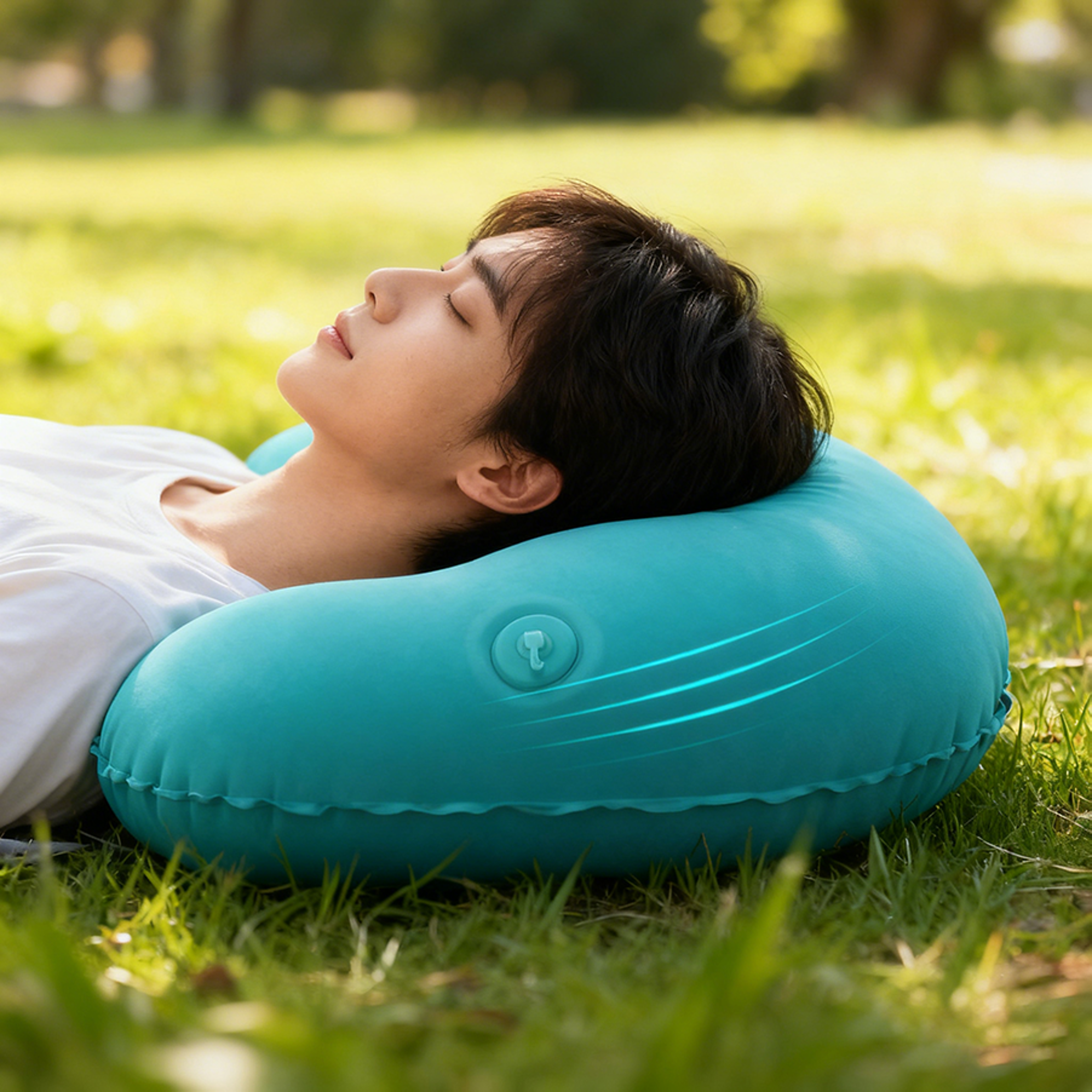 Inflatable Travel Pillow With Built In Pump Portable Neck Back Support Cushion 4
