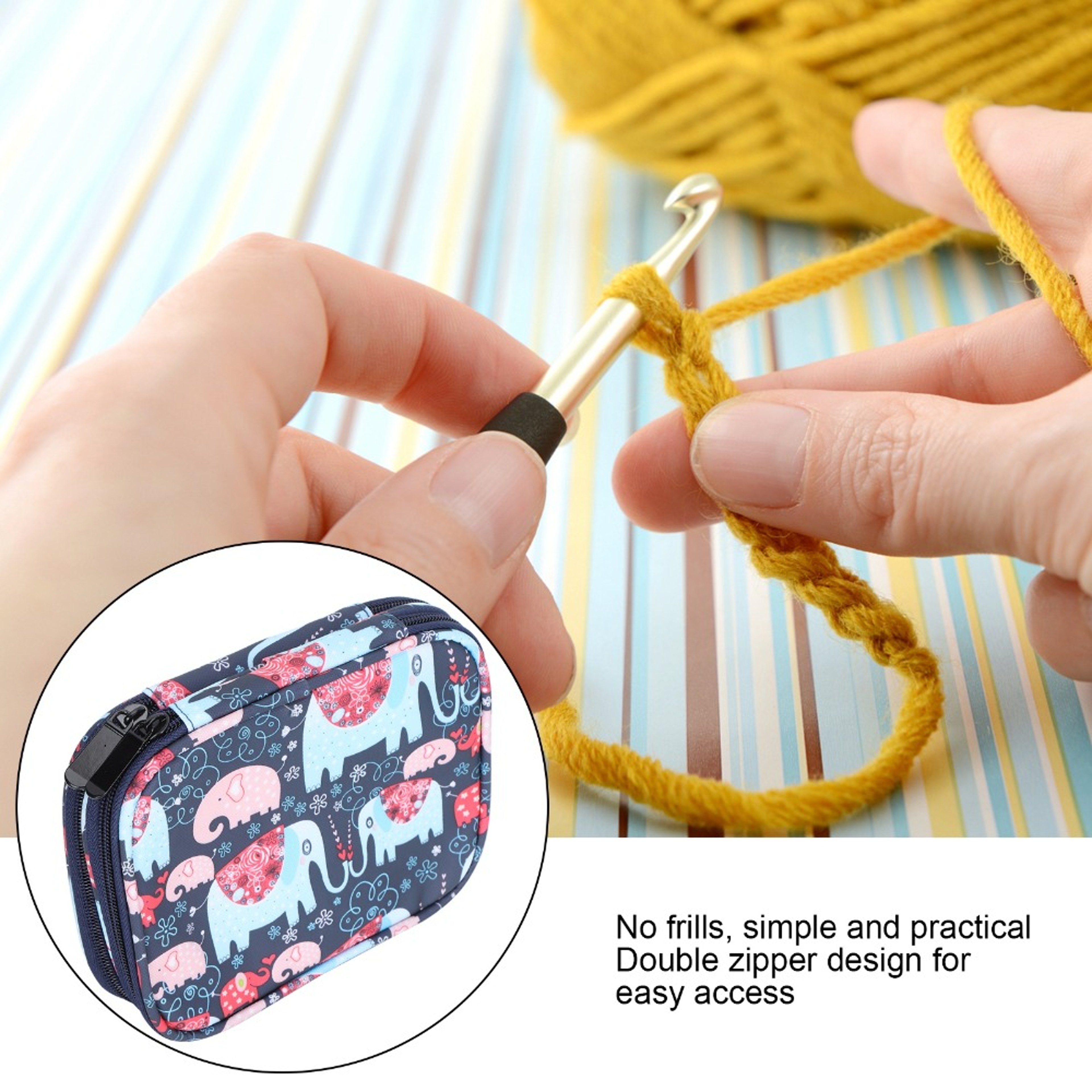 Portable Crochet Bag Double Sided Zipper Hook Case Storage Organizer For Knitting Accessories 3
