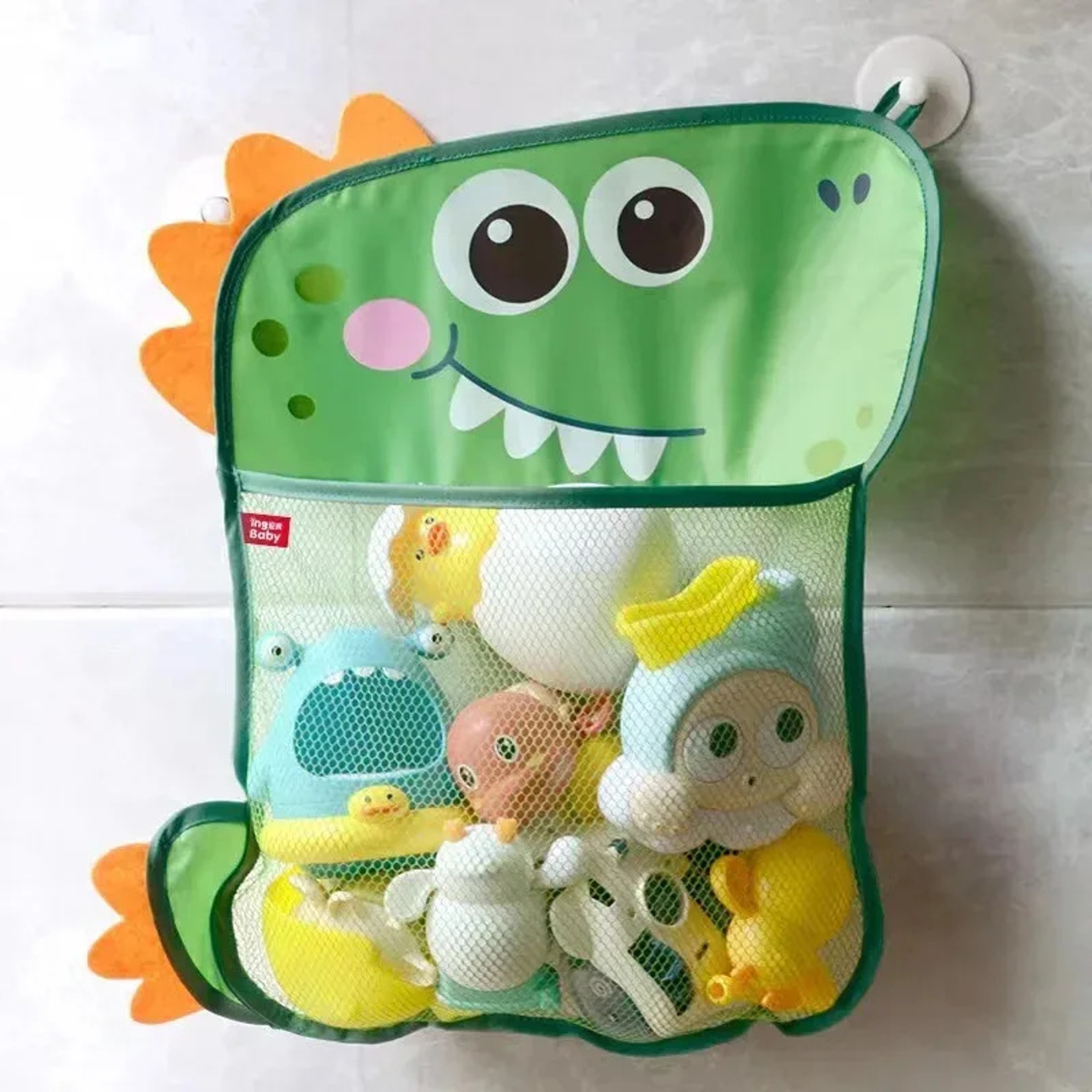 Dinosaur Bath Toy Organizer with Quick Dry Mesh and Suction Cups – view 2
