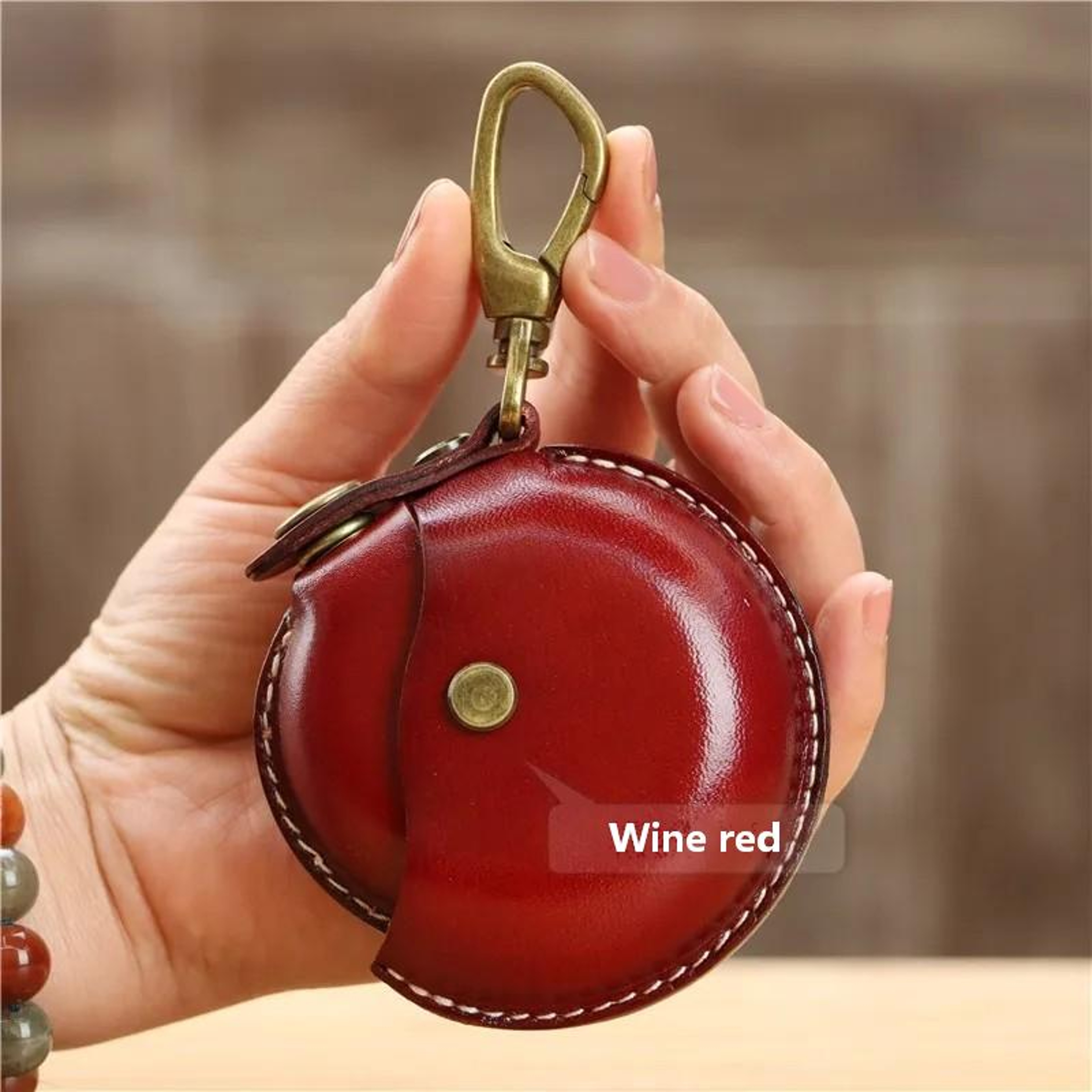 Handcrafted Genuine Leather Earphone Case And Round Storage Pouch 3