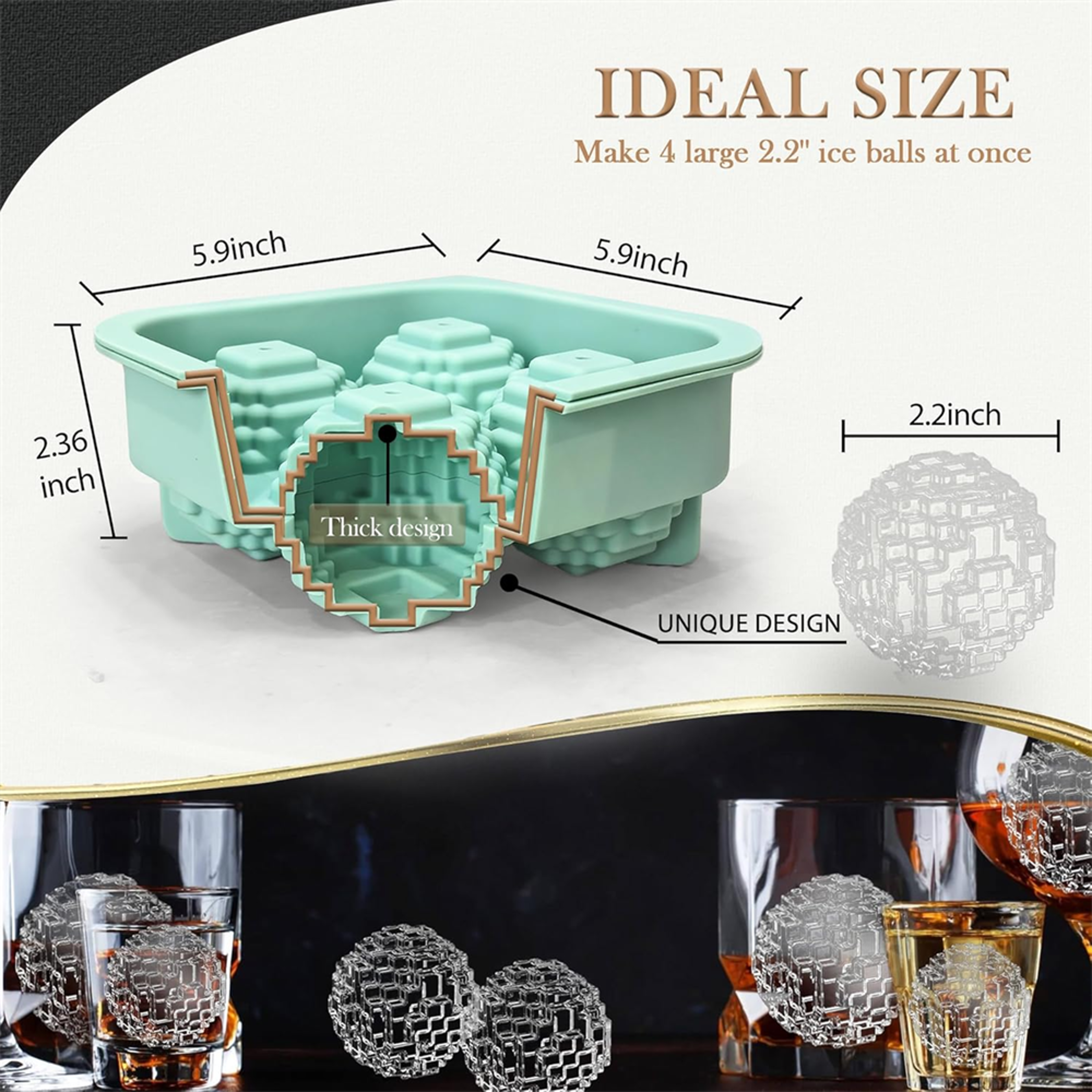 Slow Melt Silicone Ice Cube Mold With Lid For Whiskey And Cocktails 4