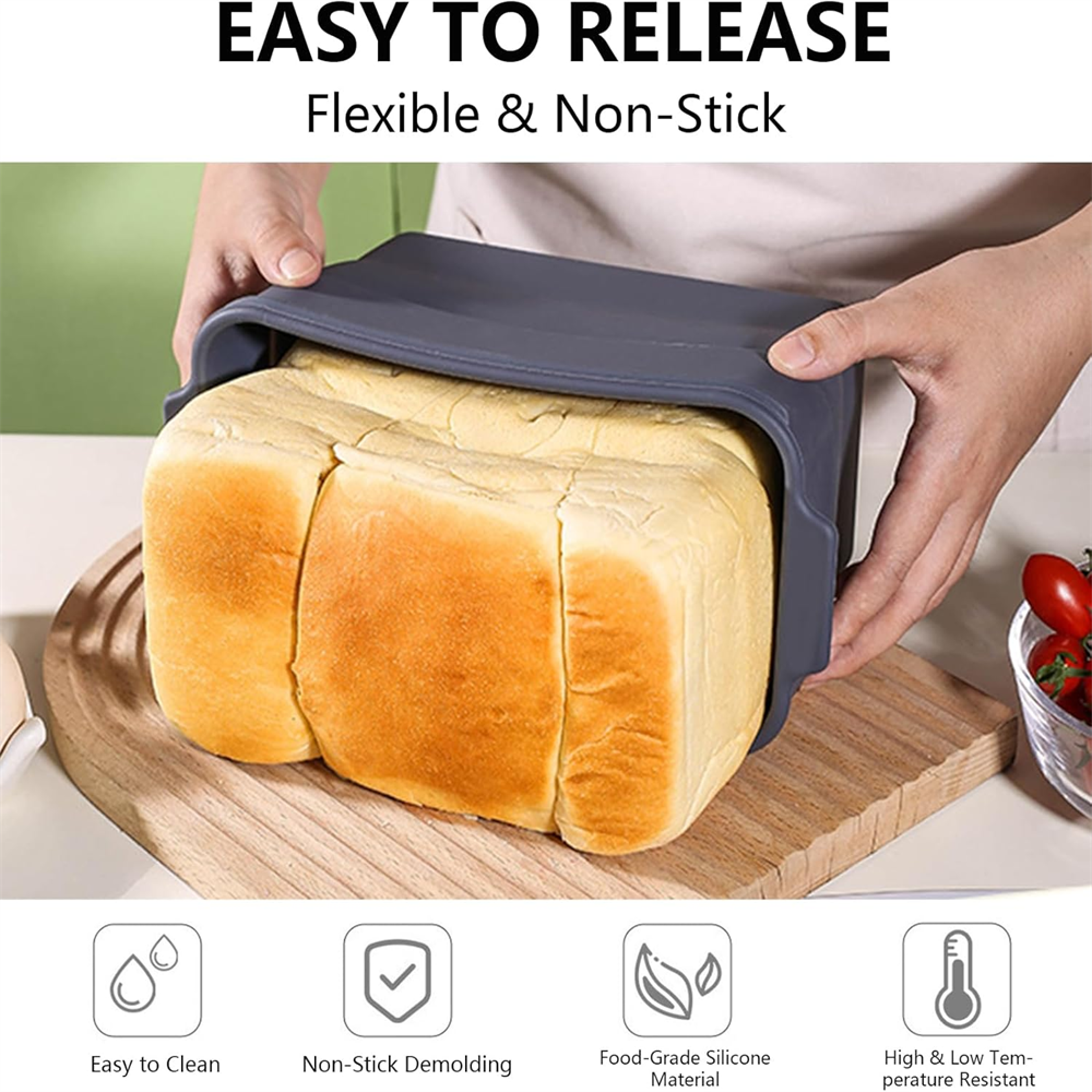 Silicone Bread Loaf Pan with Lid Nonstick Baking Mold for Homemade Bread and Meatloaf – view 3