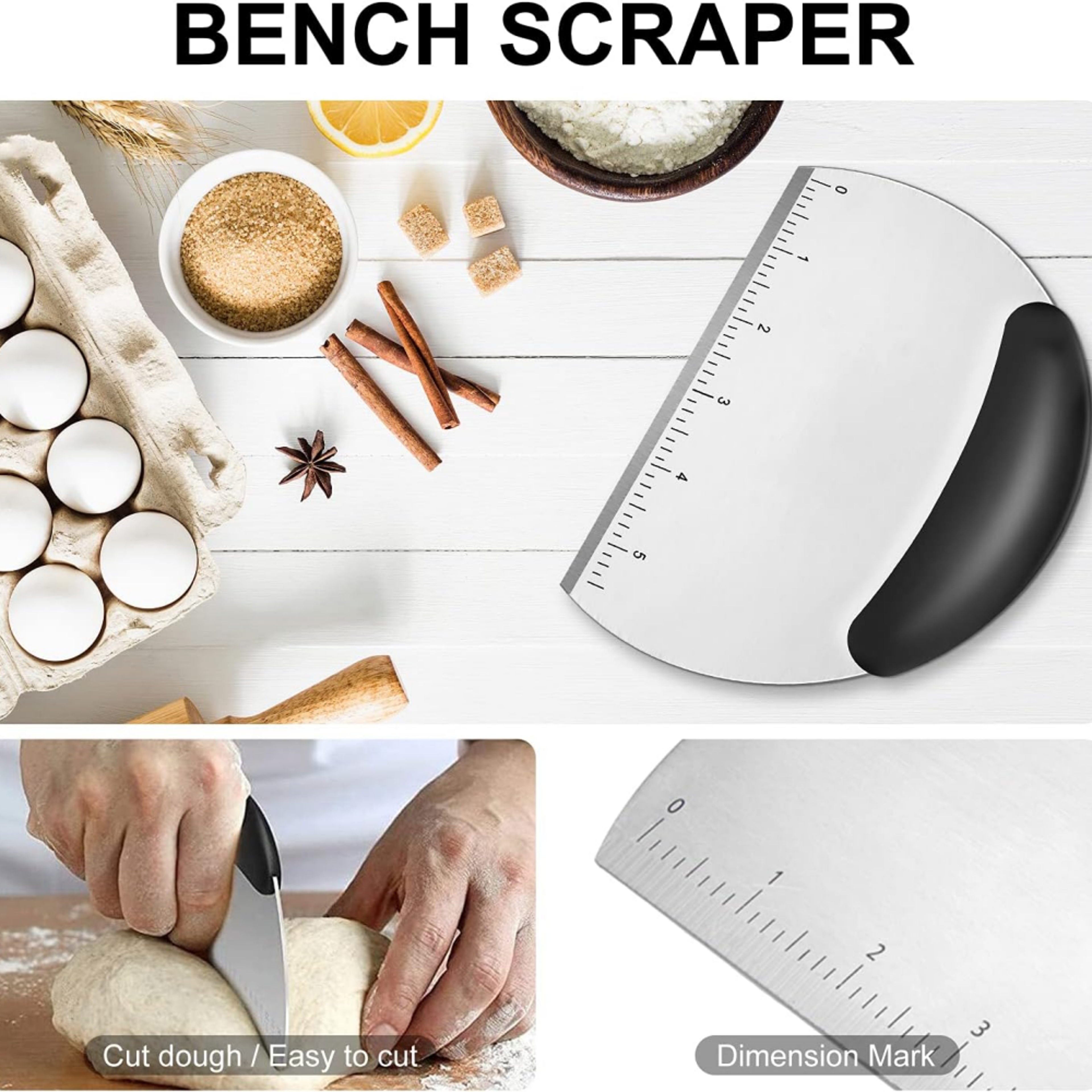 Stainless Steel Pastry Cutter And Dough Scraper Baking Tool With Measurement Guide 3