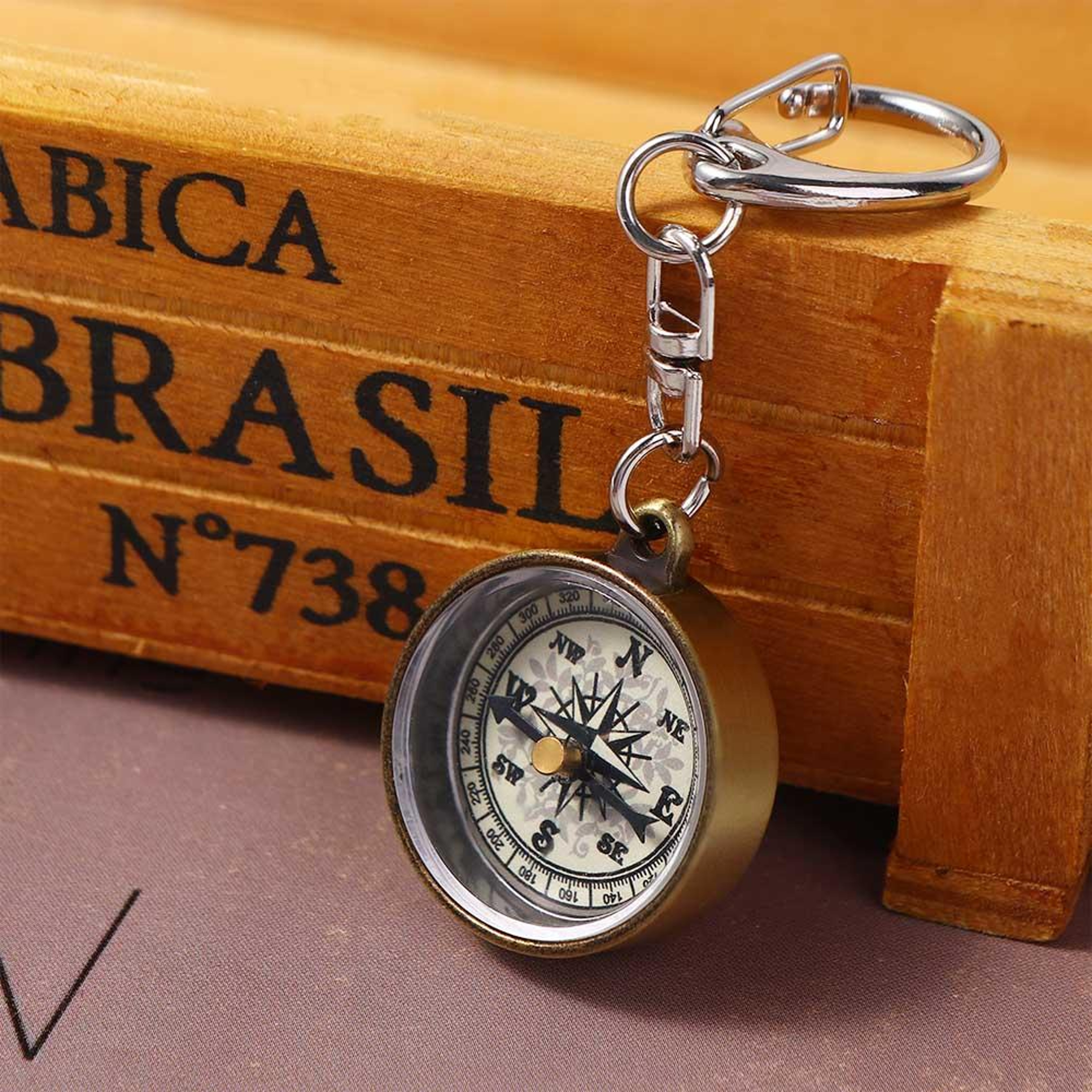 Vintage Mini Keychain Compass Survival Pocket Compass for Camping Hiking and Gifts – view 1