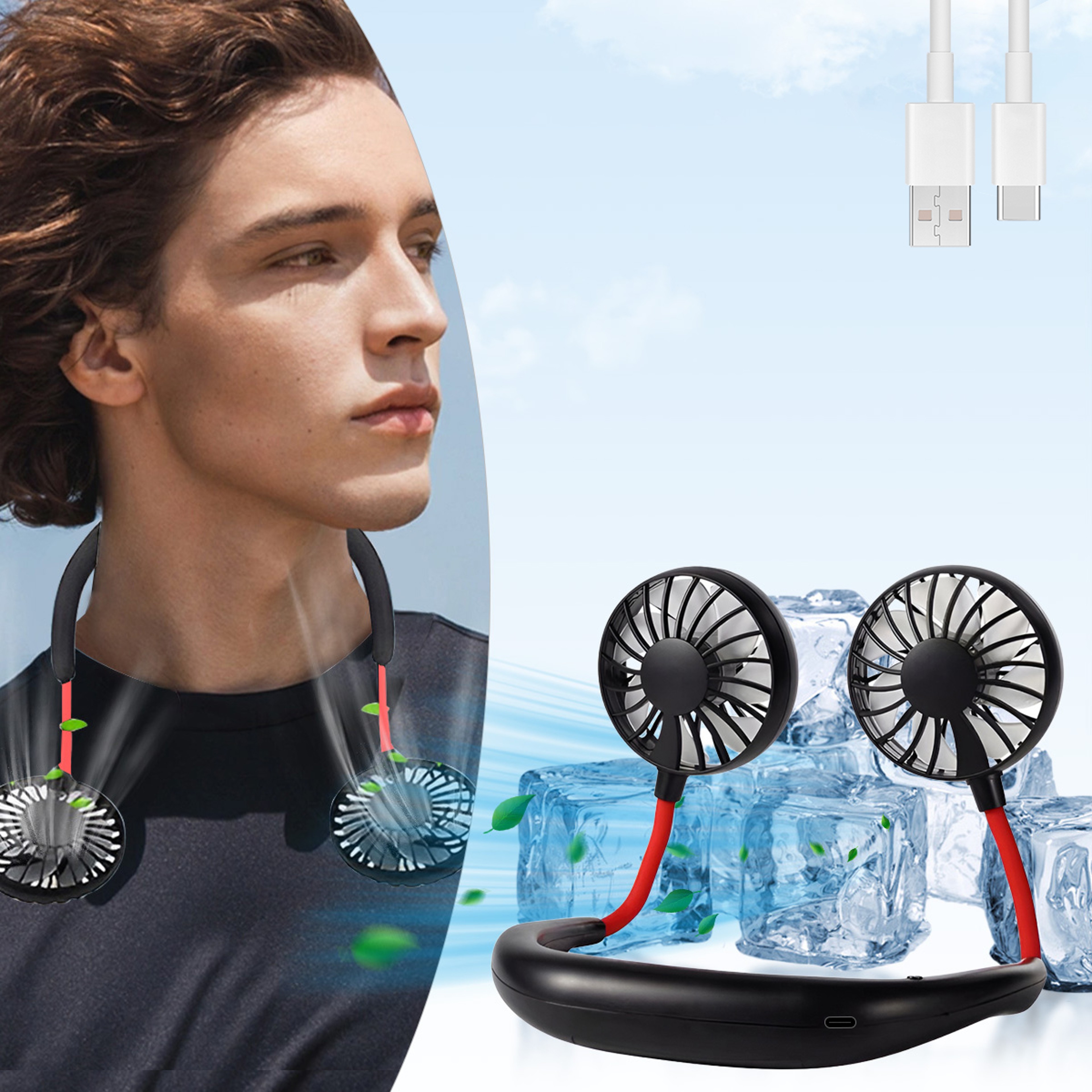 Rechargeable Neck Fan Hands Free Portable Personal Cooling Fan 0