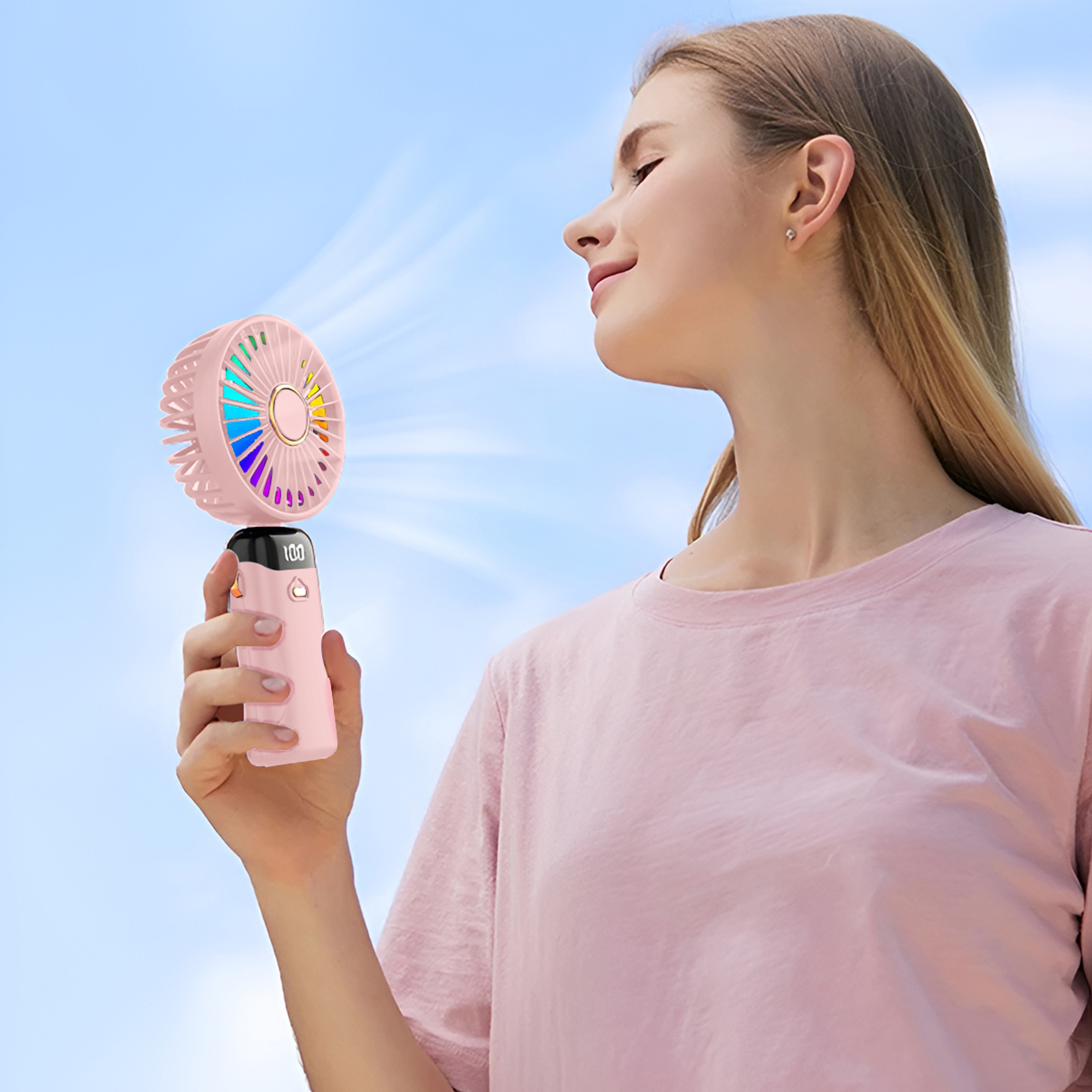 Portable Foldable Handheld Fan With LED Light USB Rechargeable Mini Cooling Fan 2