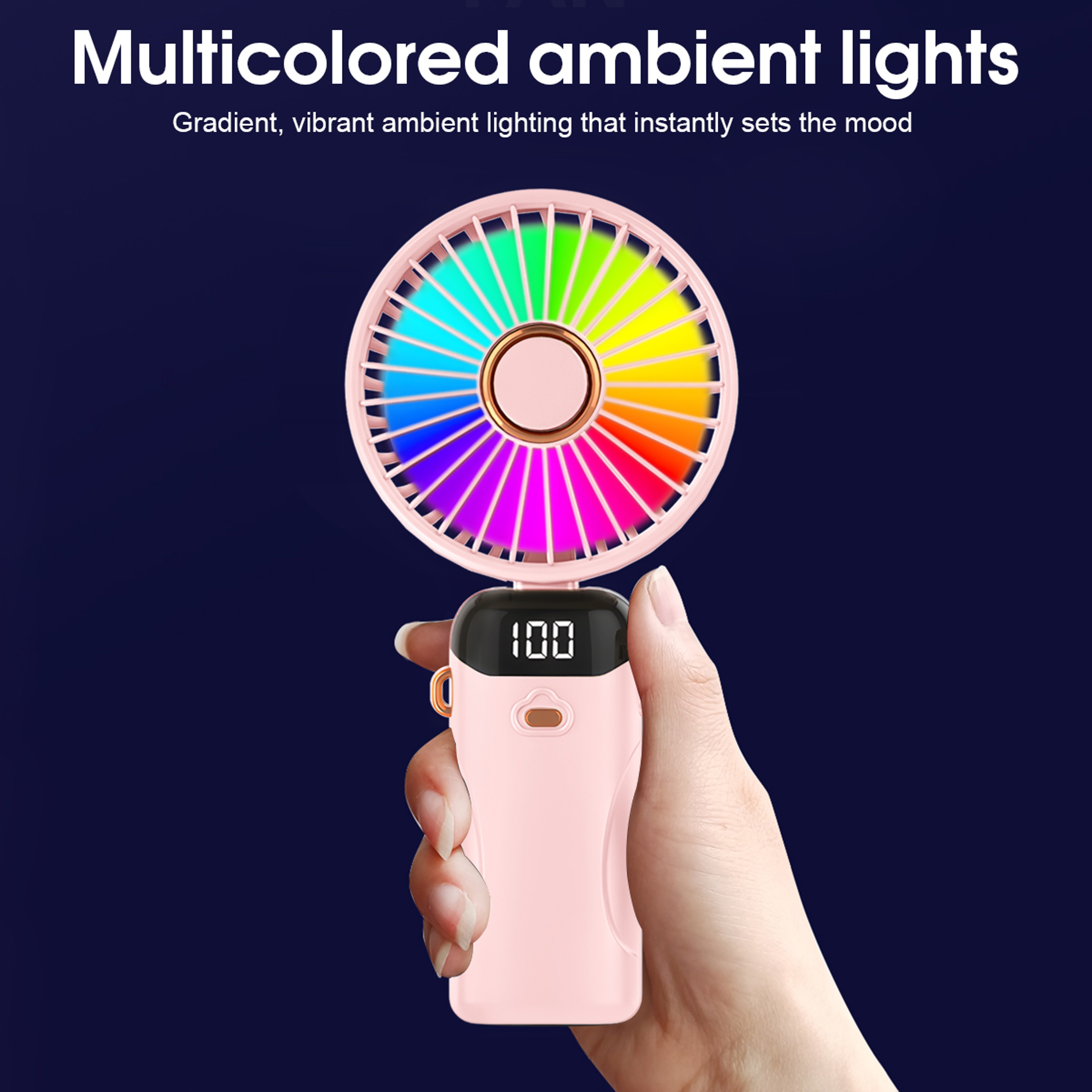 Portable Foldable Handheld Fan With LED Light USB Rechargeable Mini Cooling Fan 4
