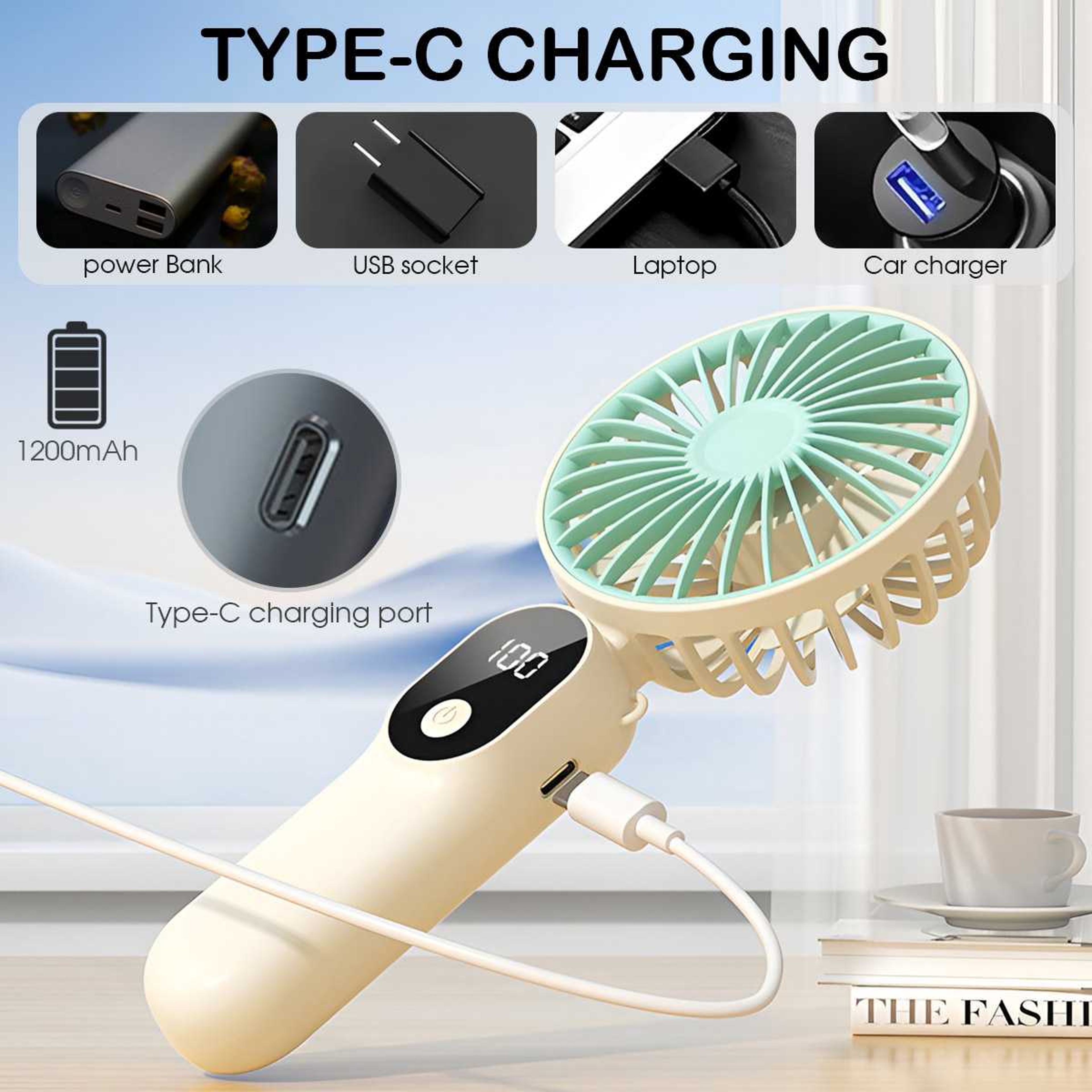 Portable USB Rechargeable Handheld Fan With 6 Speed Strong Airflow 1