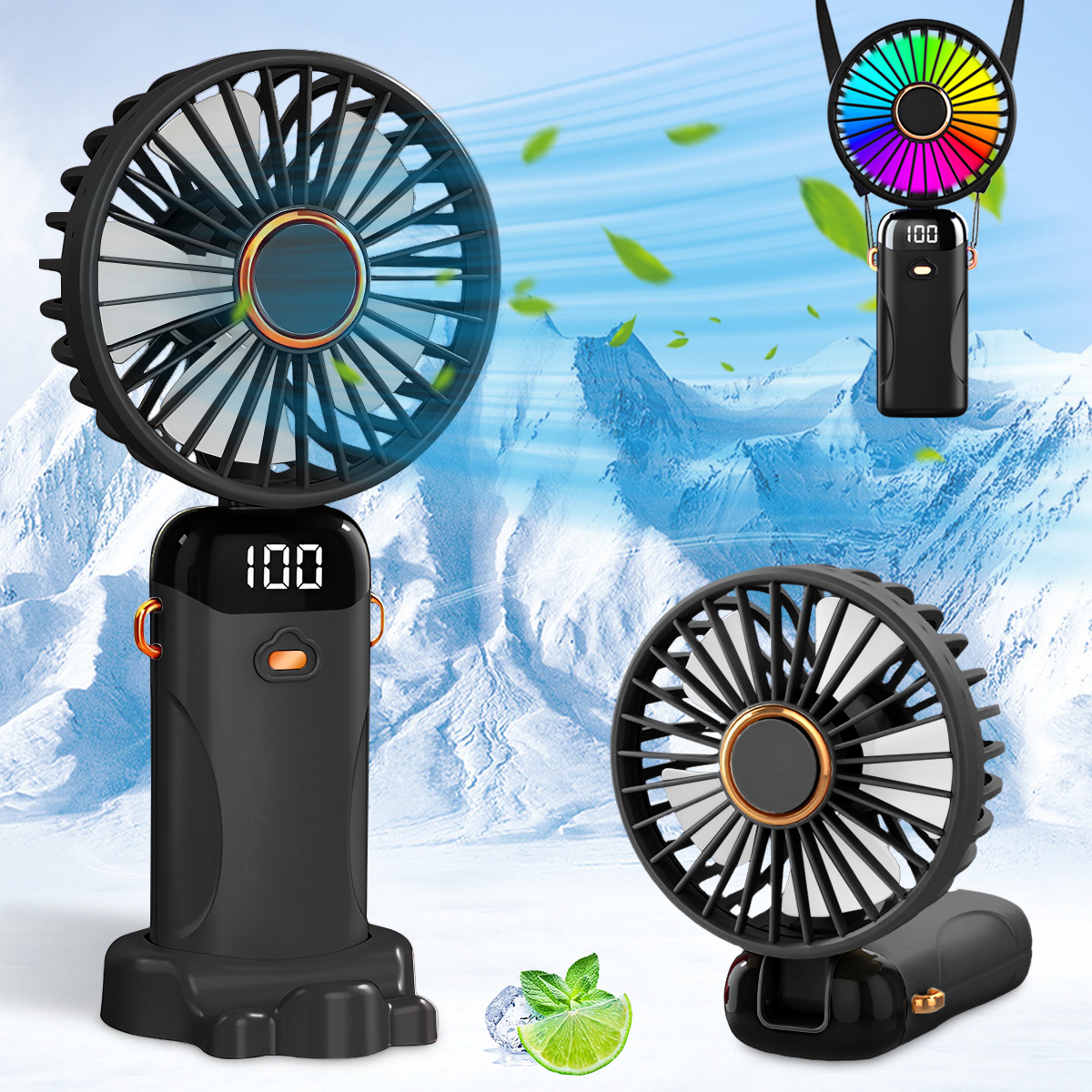 USB Rechargeable Portable Handheld Fan With 6 Speeds LED Light 0