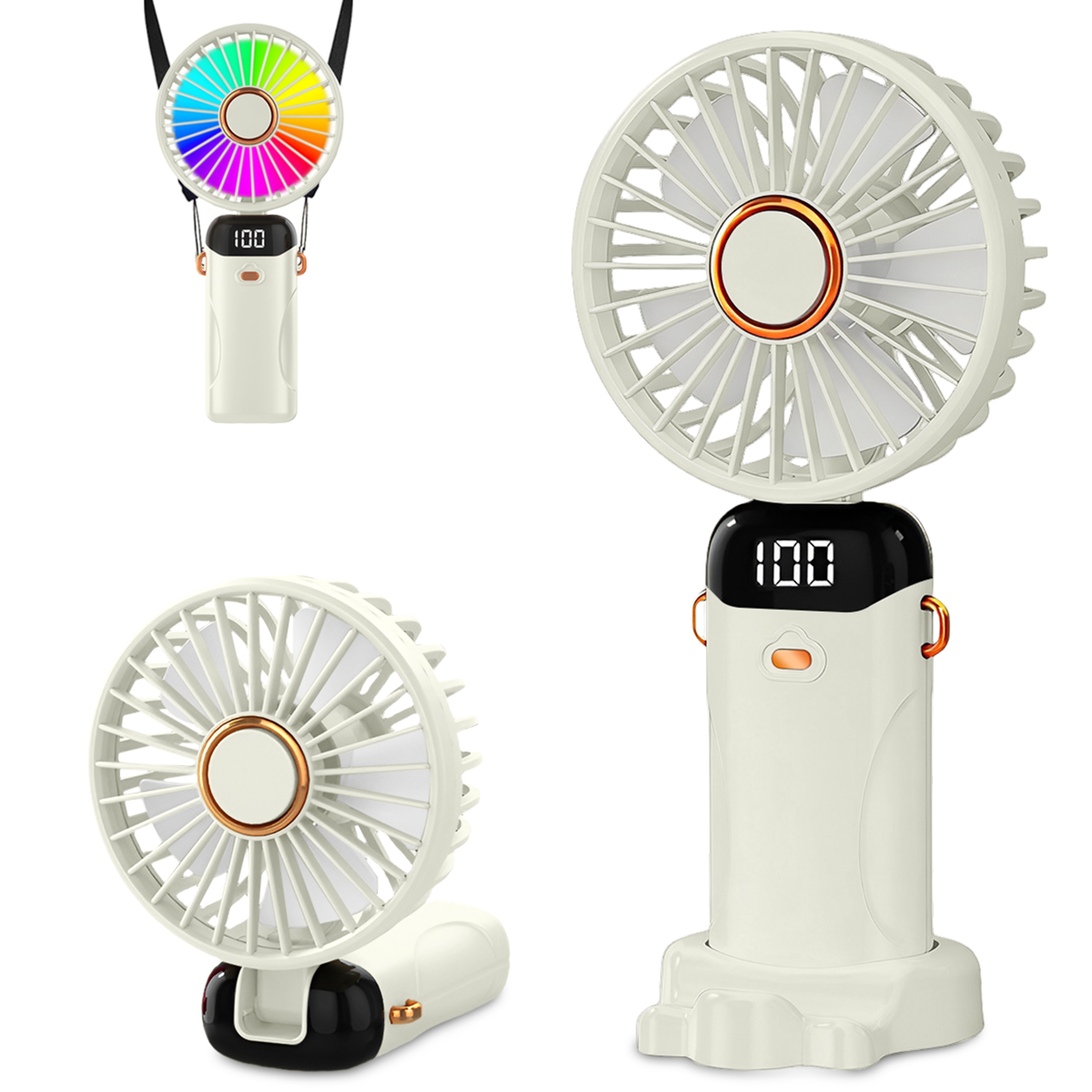 USB Rechargeable Portable Handheld Fan With 6 Speeds LED Light 8