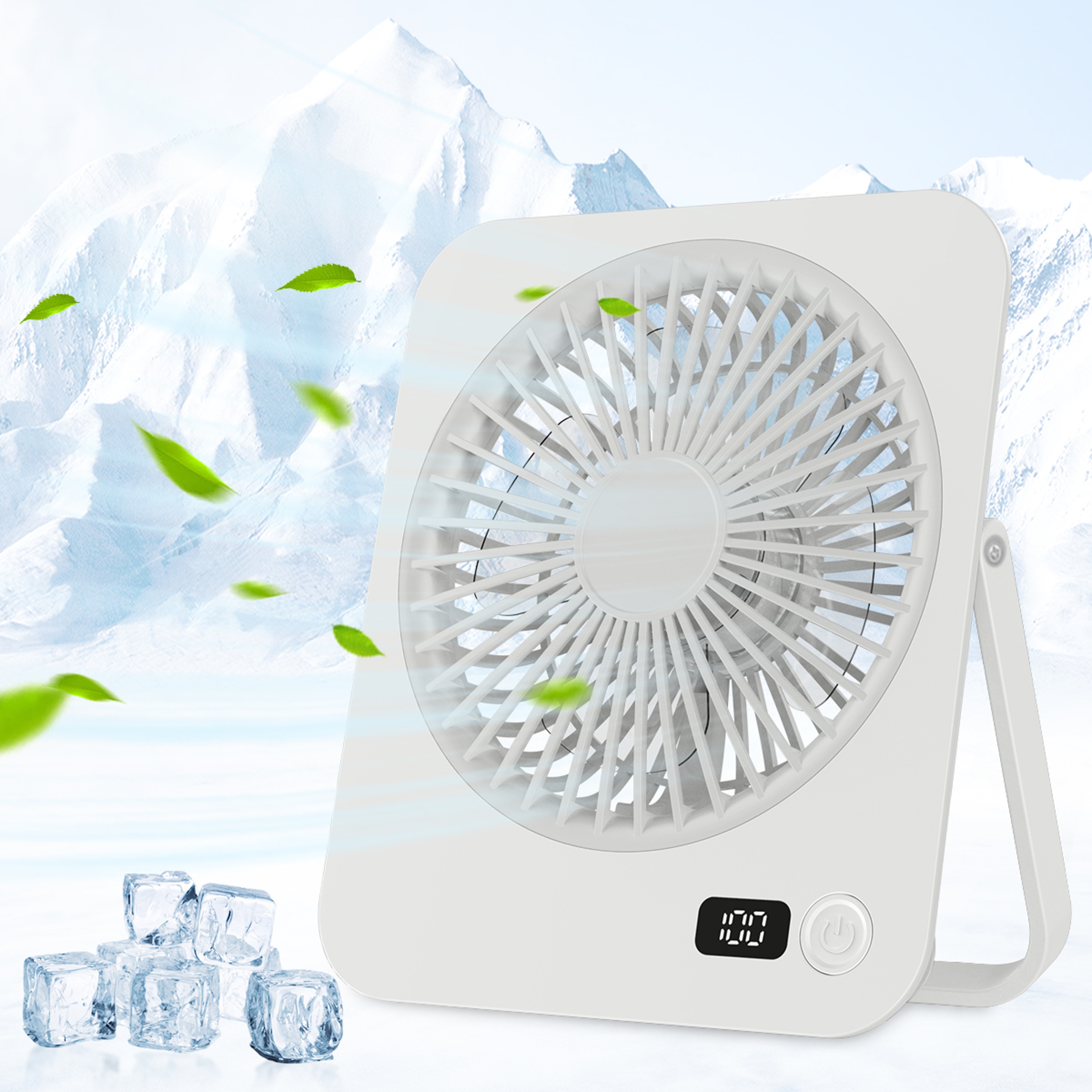 Rechargeable Desktop Wall Fan With Digital Display 5 Speed Personal Cooler 0